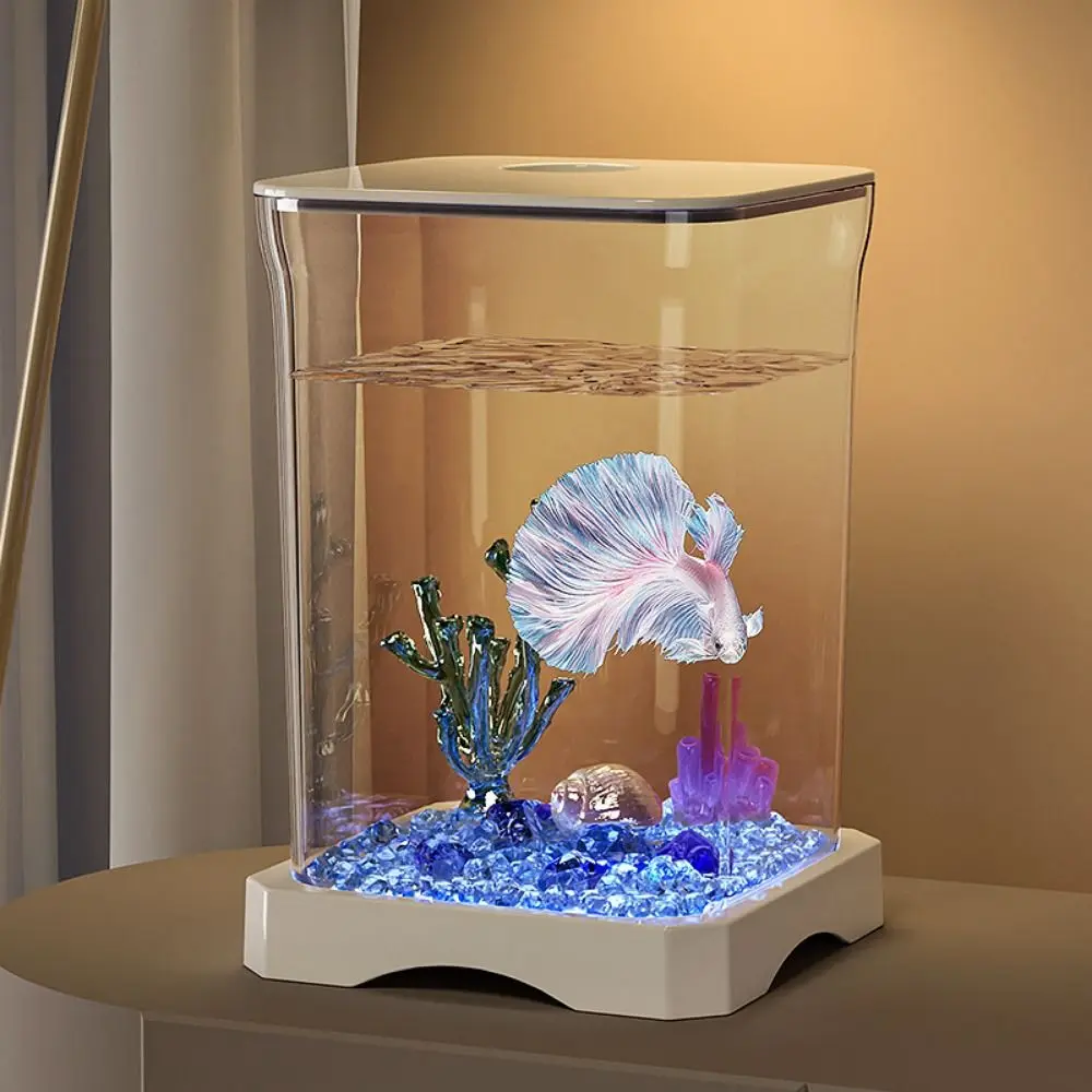 Pecera de Acrílico para Betta, Extraíble, de Alta Transparencia, Mini Pecera para Peces Dorados con Orificio para Alimentar, Pecera Pequeña de Paisajismo