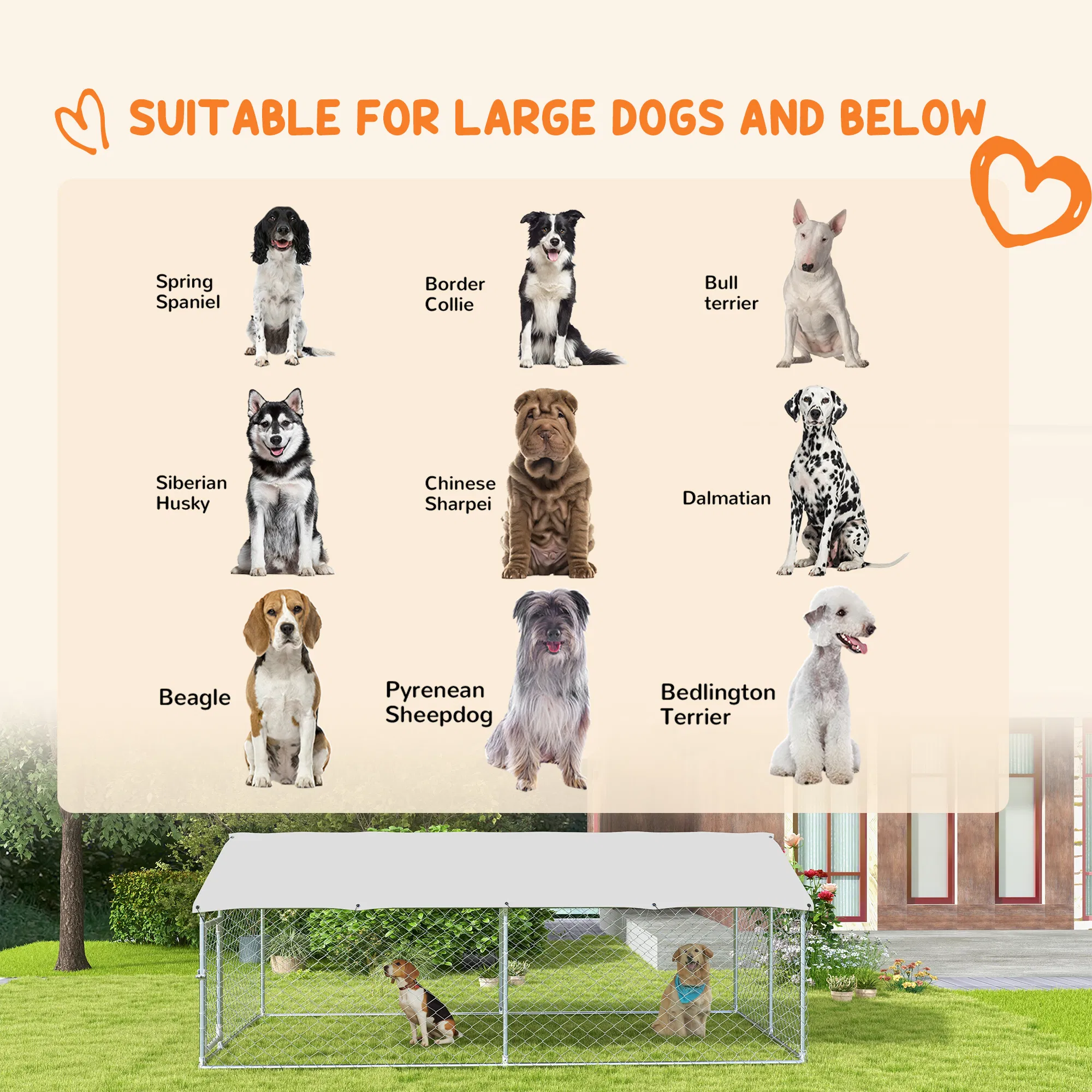 13.1' x 7.5' x 4.9' Outdoor Dog Kennel Dog Run with Waterproof, UV Resistant Cover for Medium Large Sized Dogs, Silver — image 2