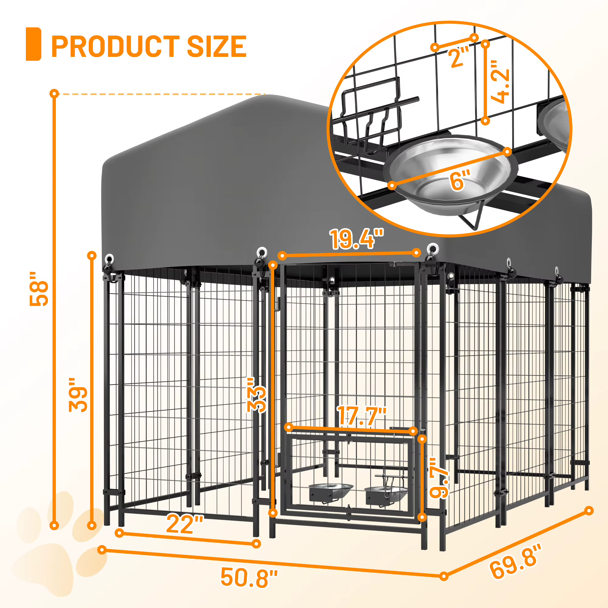 Cubo de Jaula Metálica Pesada con Cierre Doble y Alimentador Rotativo para Perros Impermeable UV — imagen 2