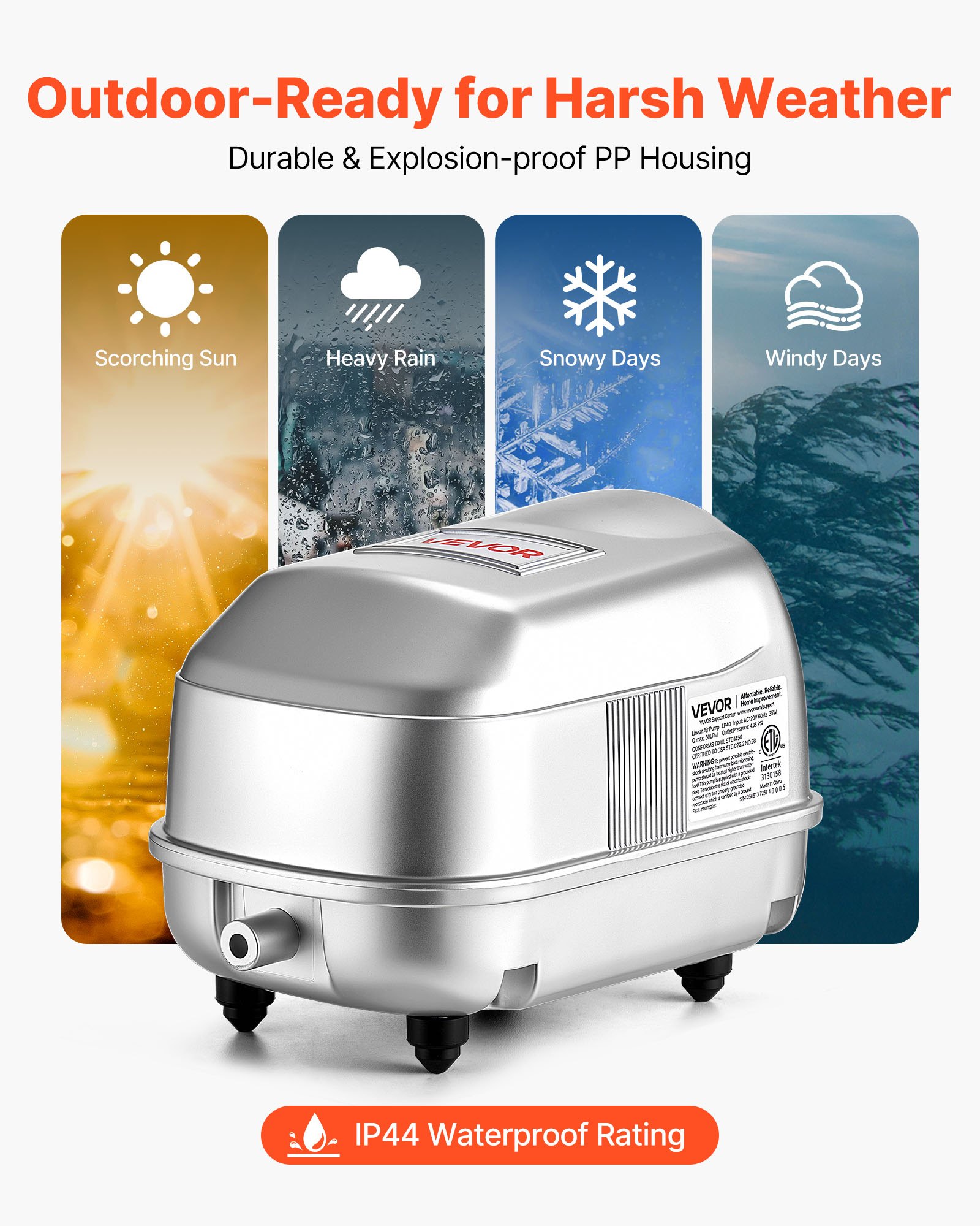 Pompa de Aire Lineal, 792,52 GPH de Flujo de Aire, Acondicionador de Septico, Sistema de Oxigenación para Piscinas Profundas hasta 8 pies, Compatible con Tanques Sépticos, Acuarios, Tratamiento de Residuos, Restaurantes de Mariscos, Granjas de Peces, Hidroponía — imagen 3