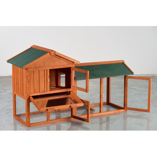 Caja de Jaula para Conejos Grande, 2 Niveles Exterior con Techo Impermeable Asfalto, Rampita Retirable y Caja de Madera para Conejos, Pollos y Pinos (Marrón y Verde) — imagen 2