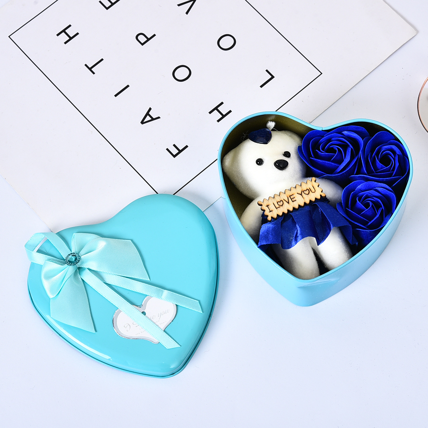 Valentines Day Gift Soap Flower Gift Rose Box Bears Bouquet Wedding Decoration Gift Festival Heart-shaped Box — image 6