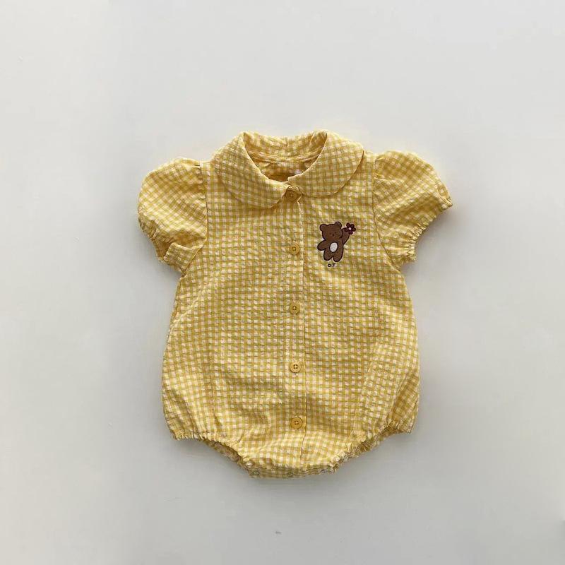 Baby Campus Bear Embroidery Round Neck Plaid Romper — image 7