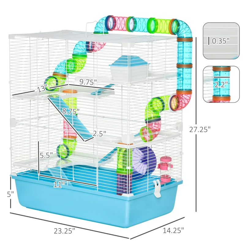Hamster Cage With Tubes And Tunnels, Portable Carry Handles, Rat House And Habitats Big 5-Tier Design, Mouse Cage Includes Exercise Wheel, Water Bottle, Food Dish, Light Blue — imagen 1