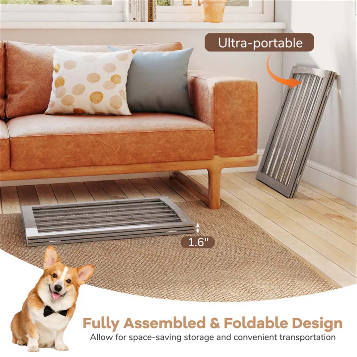 63" x 30" Gray Wooden Pet Fence — image 7