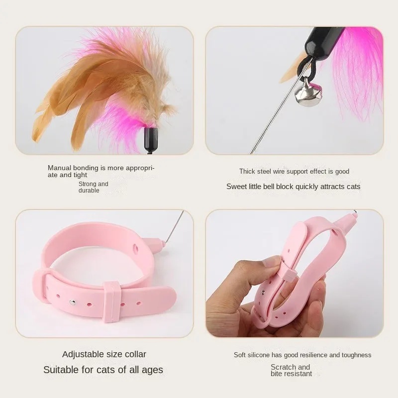 Interactive Cat Toy Self-hi Game for Cats Feather Teaser Stick with Bell Cat Teaser Stick Collar Kitten Playing Pet Accessories — image 5