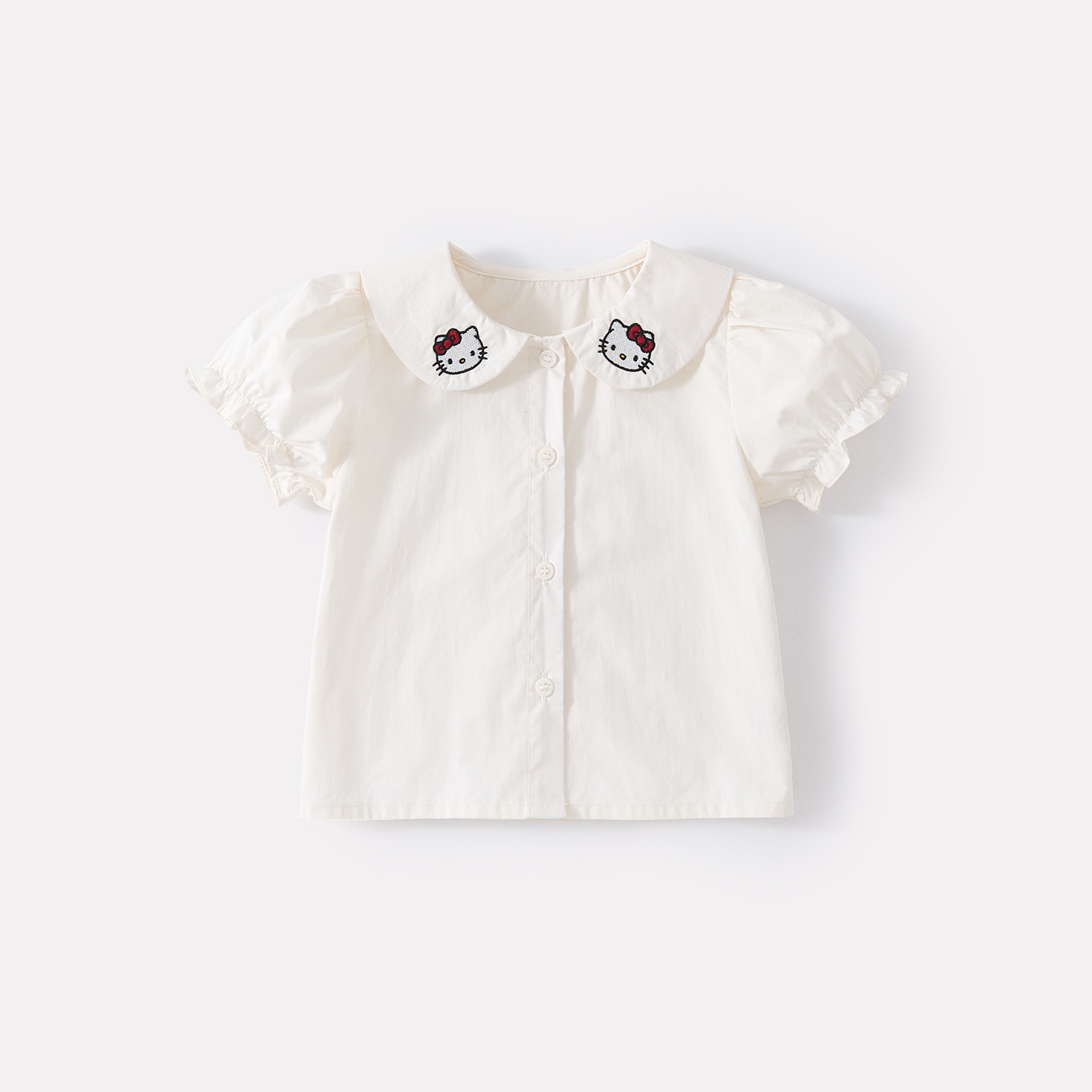 Baby Doll Collar Cartoon Embroidered Cat Short Sleeve Infant Plaid Overall Romper Two-Piece Set — image 6