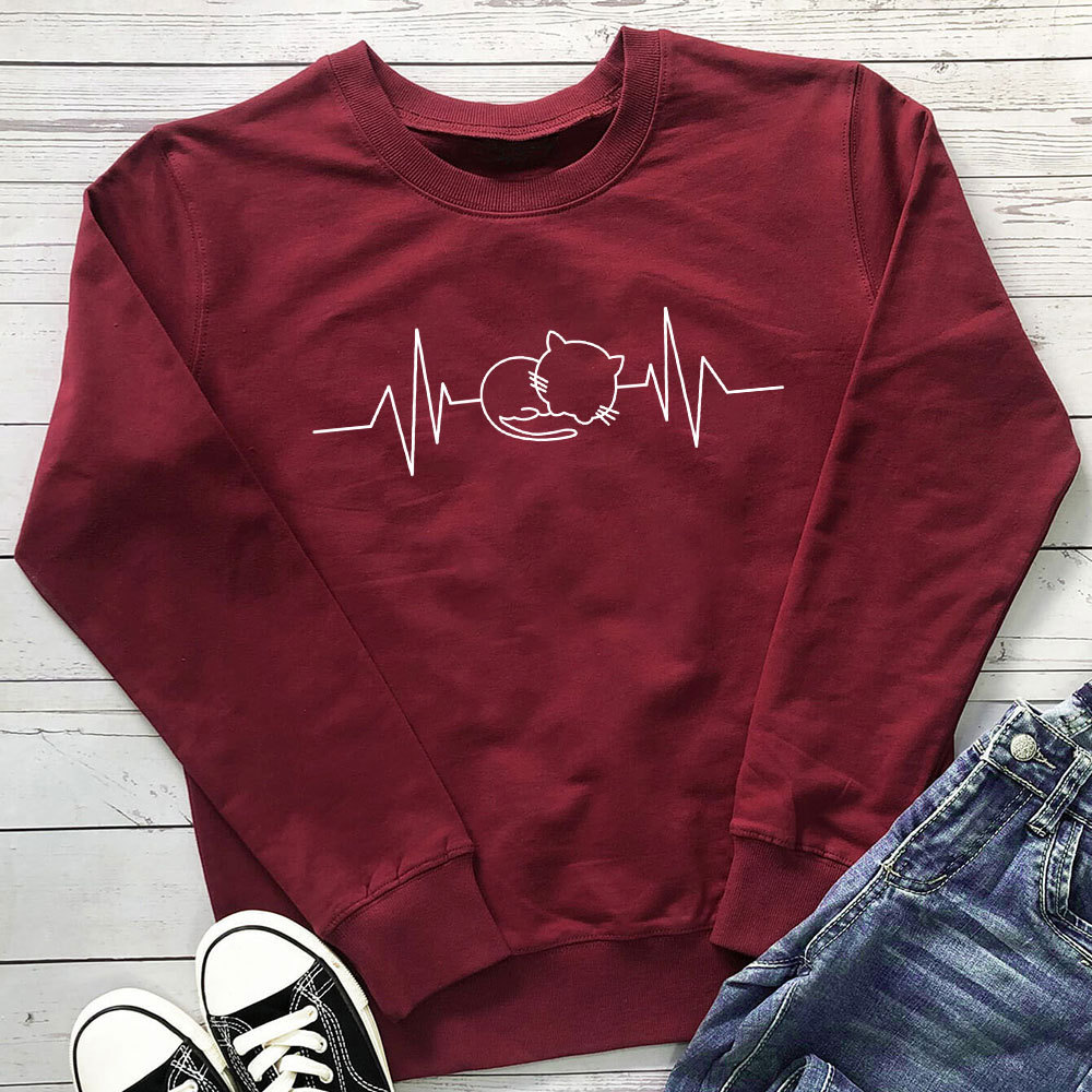 Cat ECG printed hoodie — image 8