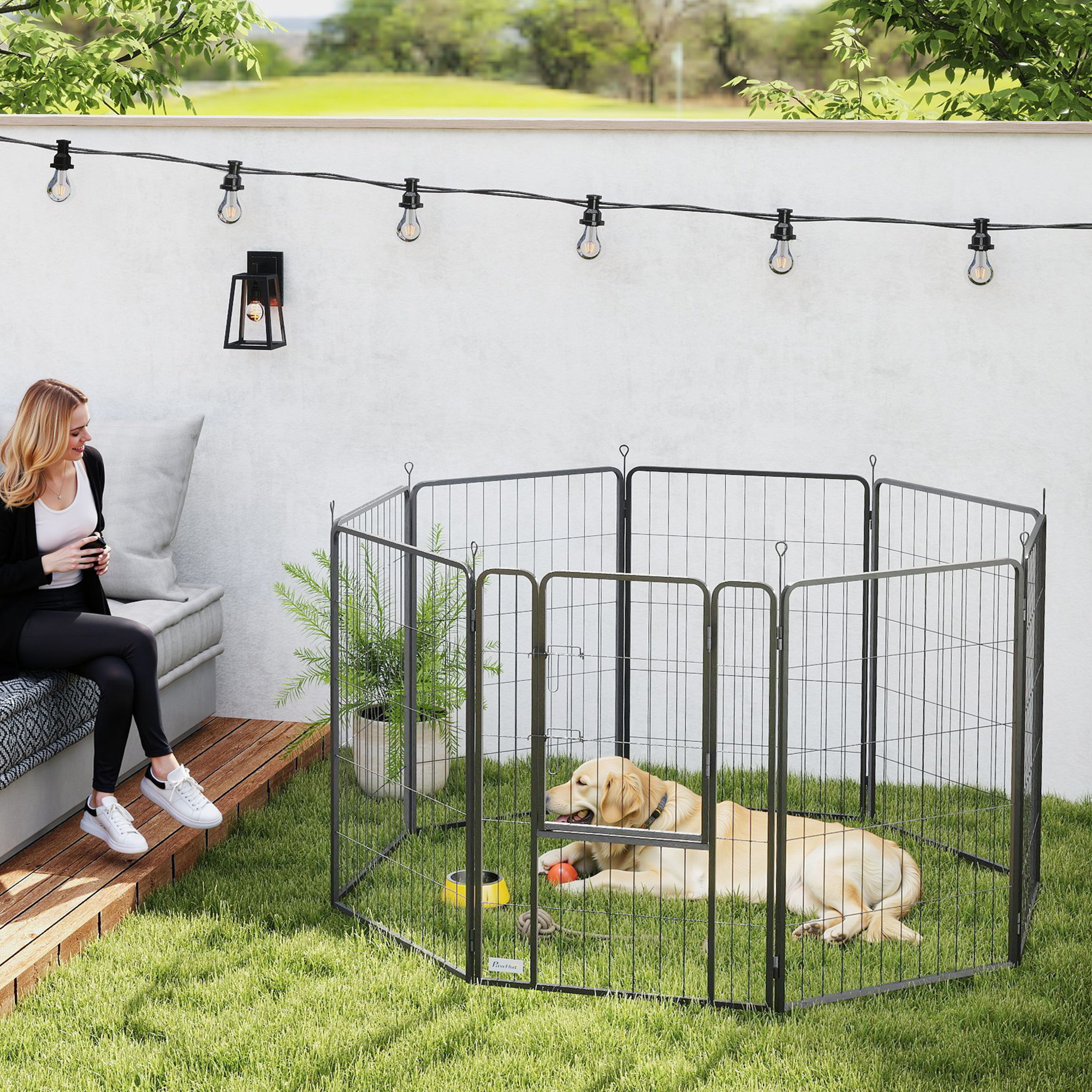 Exercise Pen, Heavy Duty Dog Playpen, 8 Panel Metal Pet Fence For Medium And Large Dogs, Black — imagen 1