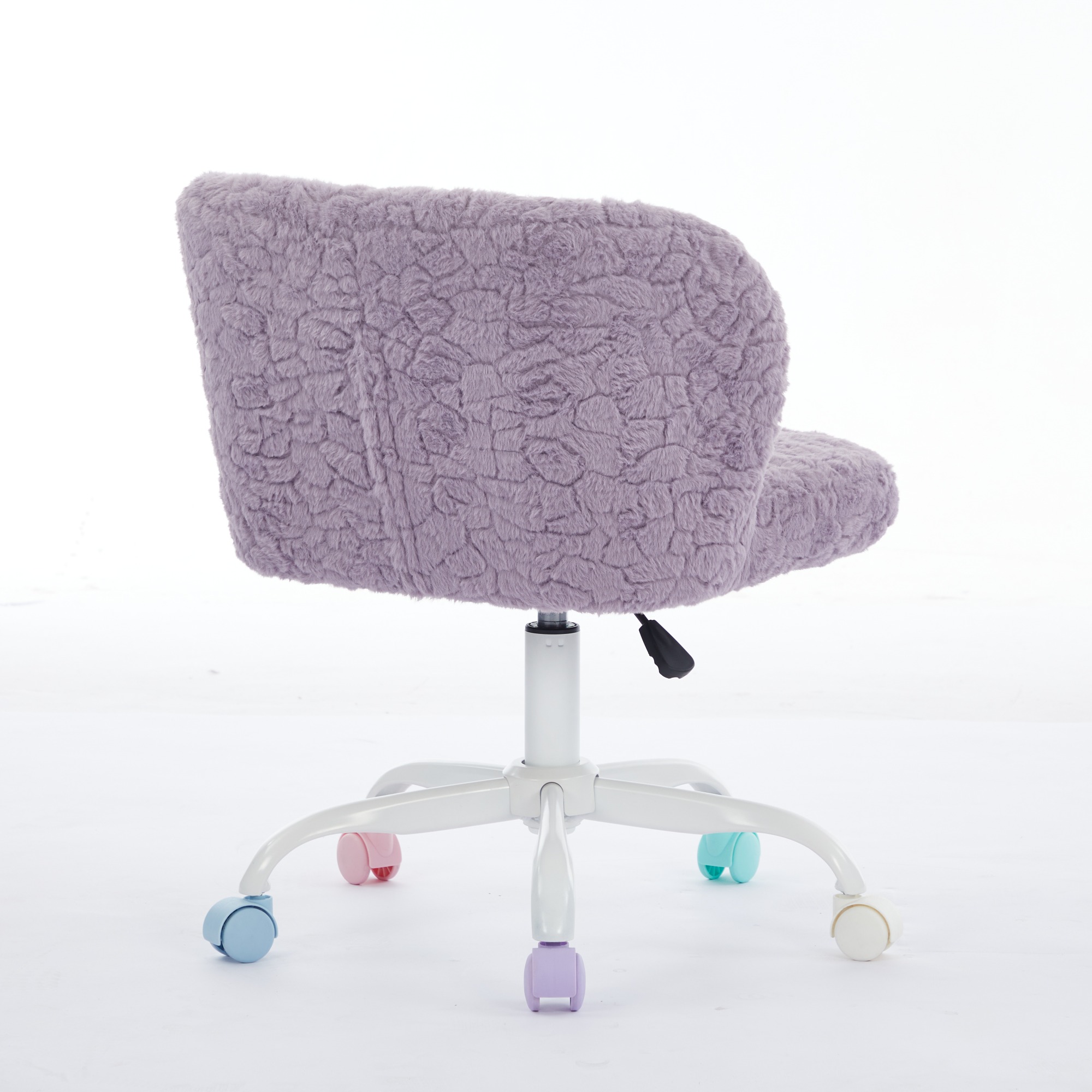 Silla de Oficina A & A Furniture, Silla de Oficina en Casa con Pelo Sintético de Conejo y Base Metálica, Silla de Escritorio Giratoria Ajustable, Silla Tocador Violeta — imagen 5