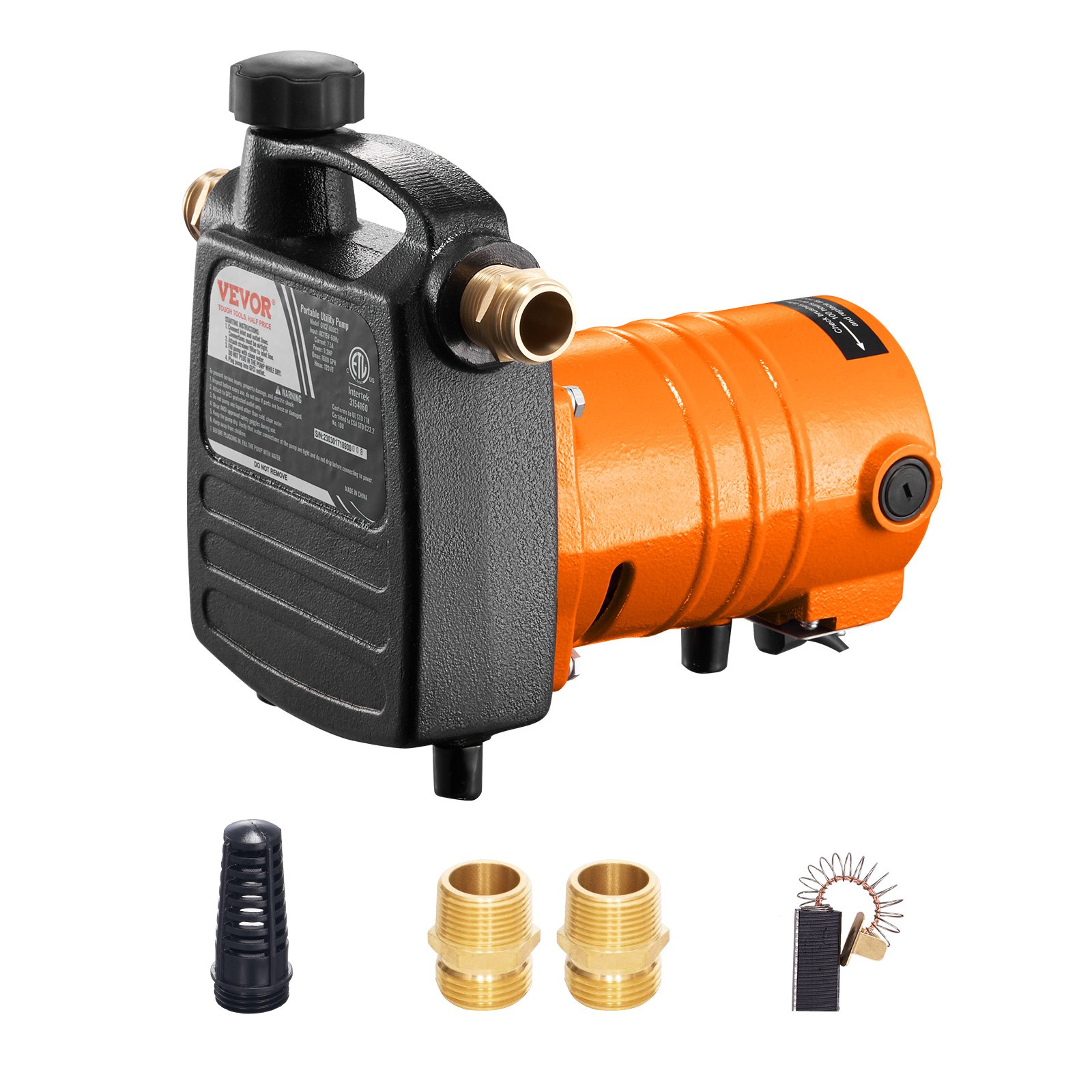Pompa de Transferencia de Agua en Hierro Fundido, 115V AC 1600 GPH 1/2CV, Bomba Eléctrica Portátil con Púas de Carbono, Filtro, Conectores de Latón, Para Jardín, Cisterna de Lluvia, Piscina, Estanque, Baño de Agua Caliente, Vaciado de Acuario — imagen 1