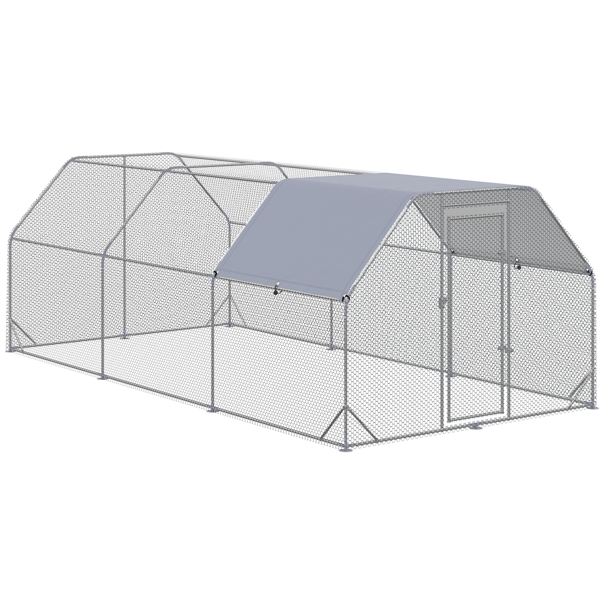 PawHut Large Chicken Coop Metal Chicken Run With Waterproof And Anti-UV Cover, Flat Shaped Walk In Fence Cage Hen House For Outdoor And Yard Farm Use, 1 Tube Diameter, 9.2 X 18.7 X 6.4 — imagen 1