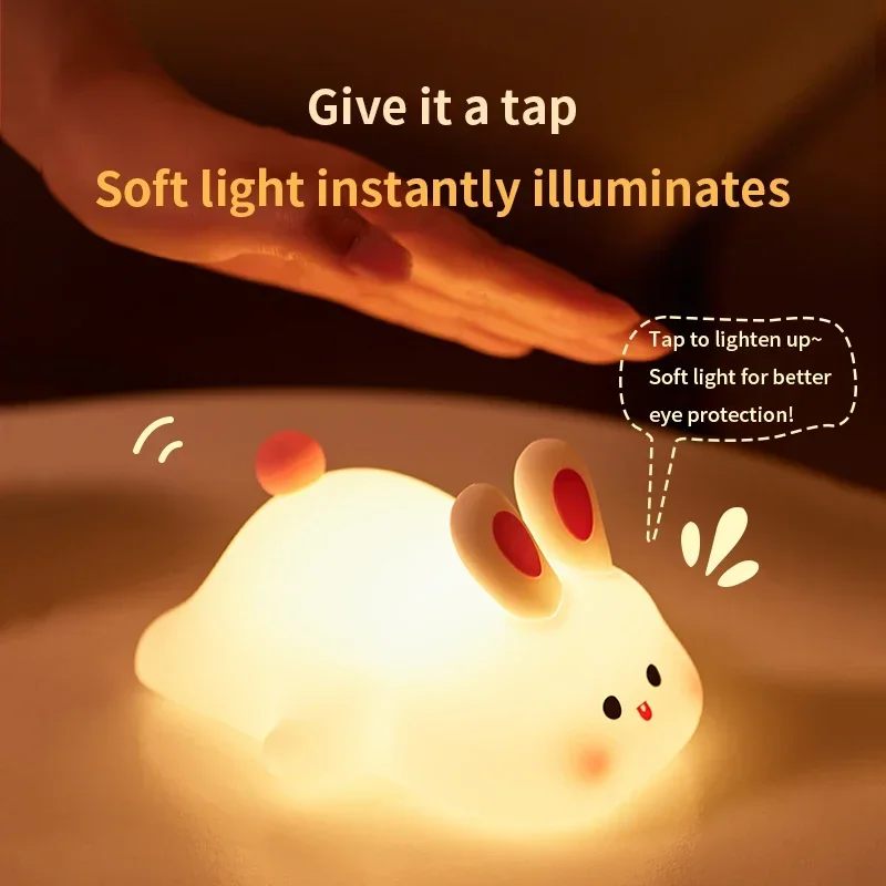 Silicone Night Lights Cute Rabbit Patting Lamp Rechargeable Timing Sleeping Night Lamp Holiday Party Decor Kids Gift Night Light — image 3