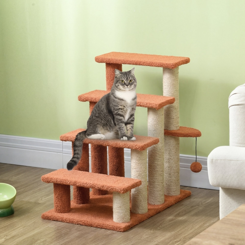 Escalones para Gatos de 4 Niveles con Postes Rascadores para Cama Alta, Sofá, Marrón — imagen 7