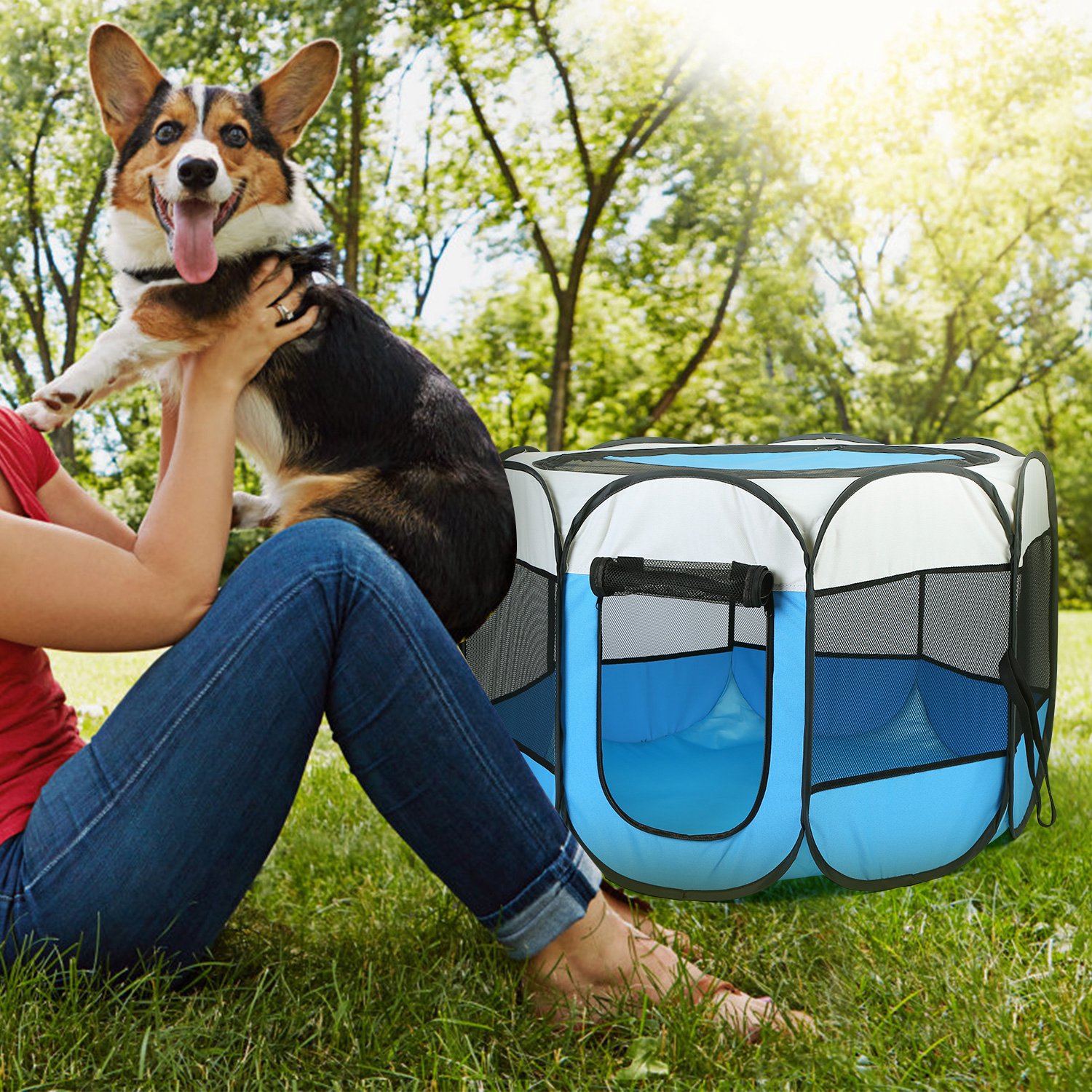 Opciones Rosa y Azul - 1 Pieza de Tenda Portátil Plegable para Mascotas, Caja de Ejercicio con Cierre de Correa Superior e Inferior Removible y Resistente al Agua para Uso Interior y Exterior en Perros, Gatos y Otras Mascotas — imagen 12