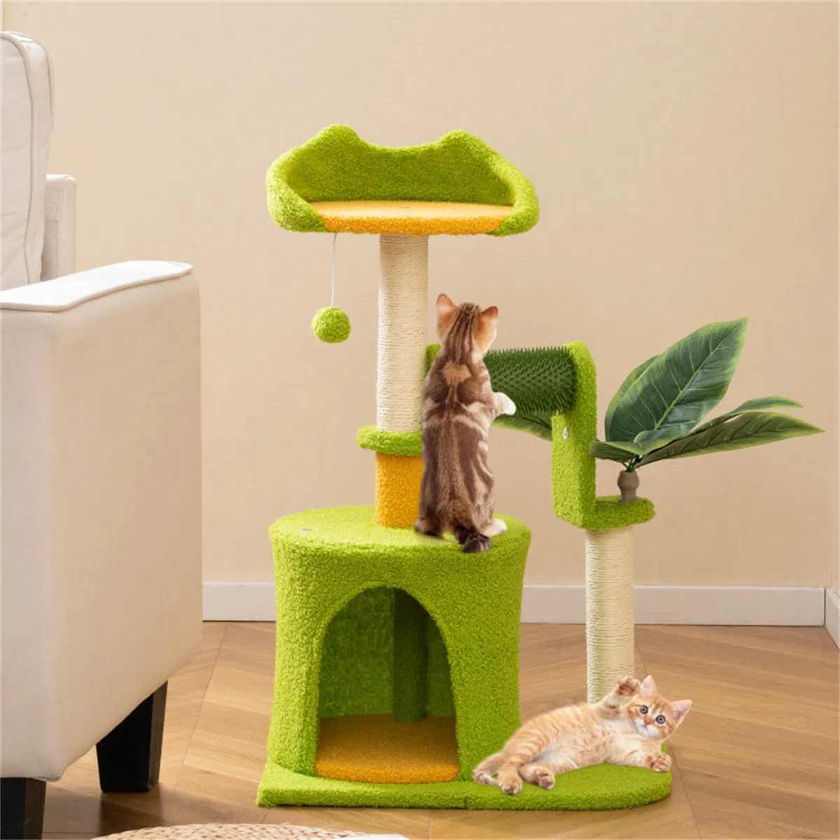 Cat Tree - 22LBS Capacity, Palm Tree Design with Self-Groomer & Scratching Posts — image 8