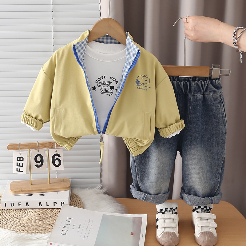 Casual Cartoon Printed Dog Head Zip-Up Jacket Three-Piece Set for Toddler Boys — image 5