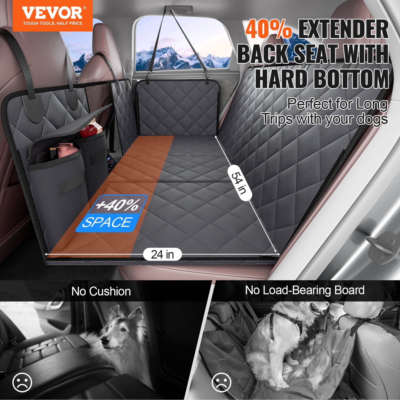 VEVOR 54 X 24 In Dog Car Seat Cover For Back Seat Waterproof 600D For Cars — imagen 1