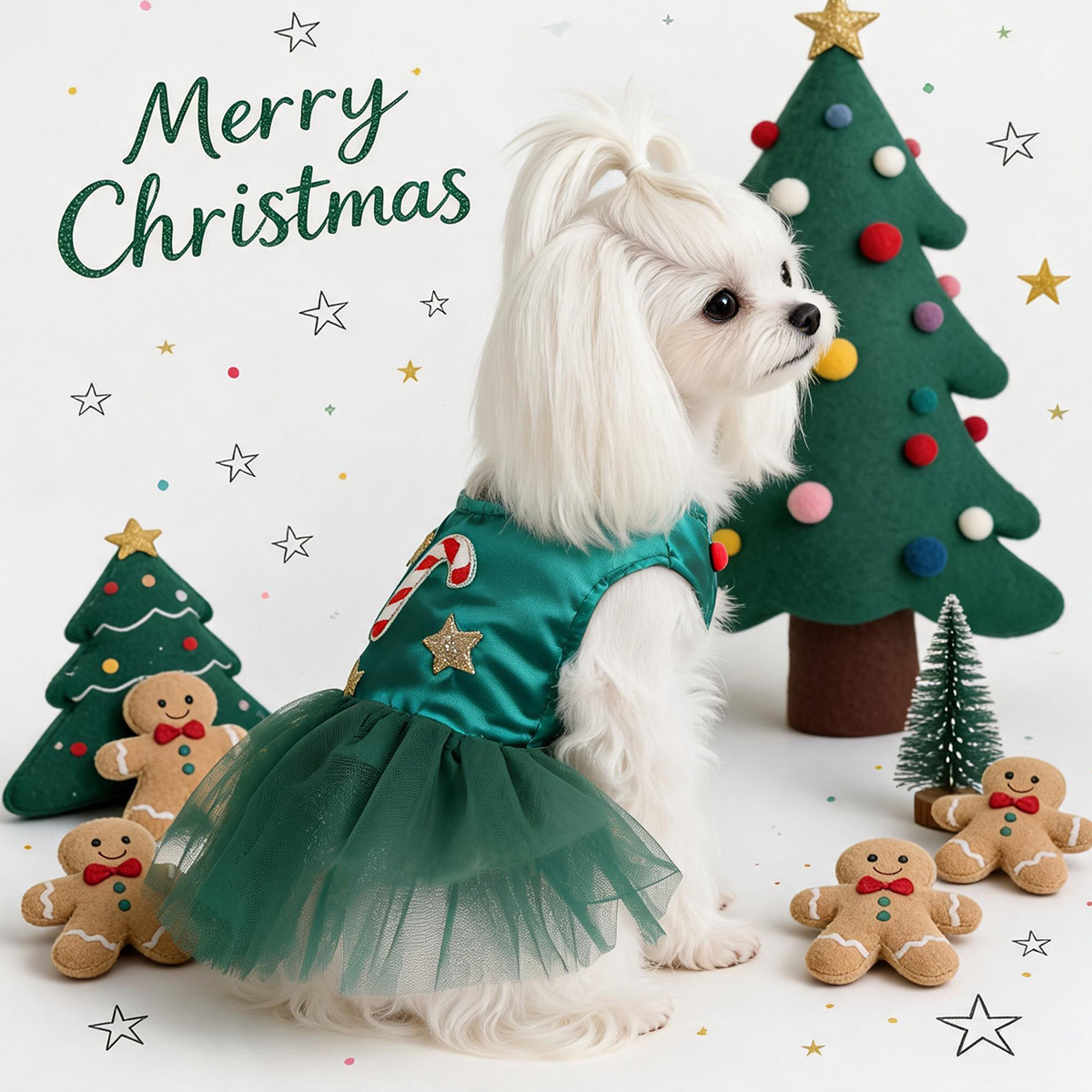 Traje de Navidad para Perros con Satén Verde y Caramelo — imagen 3