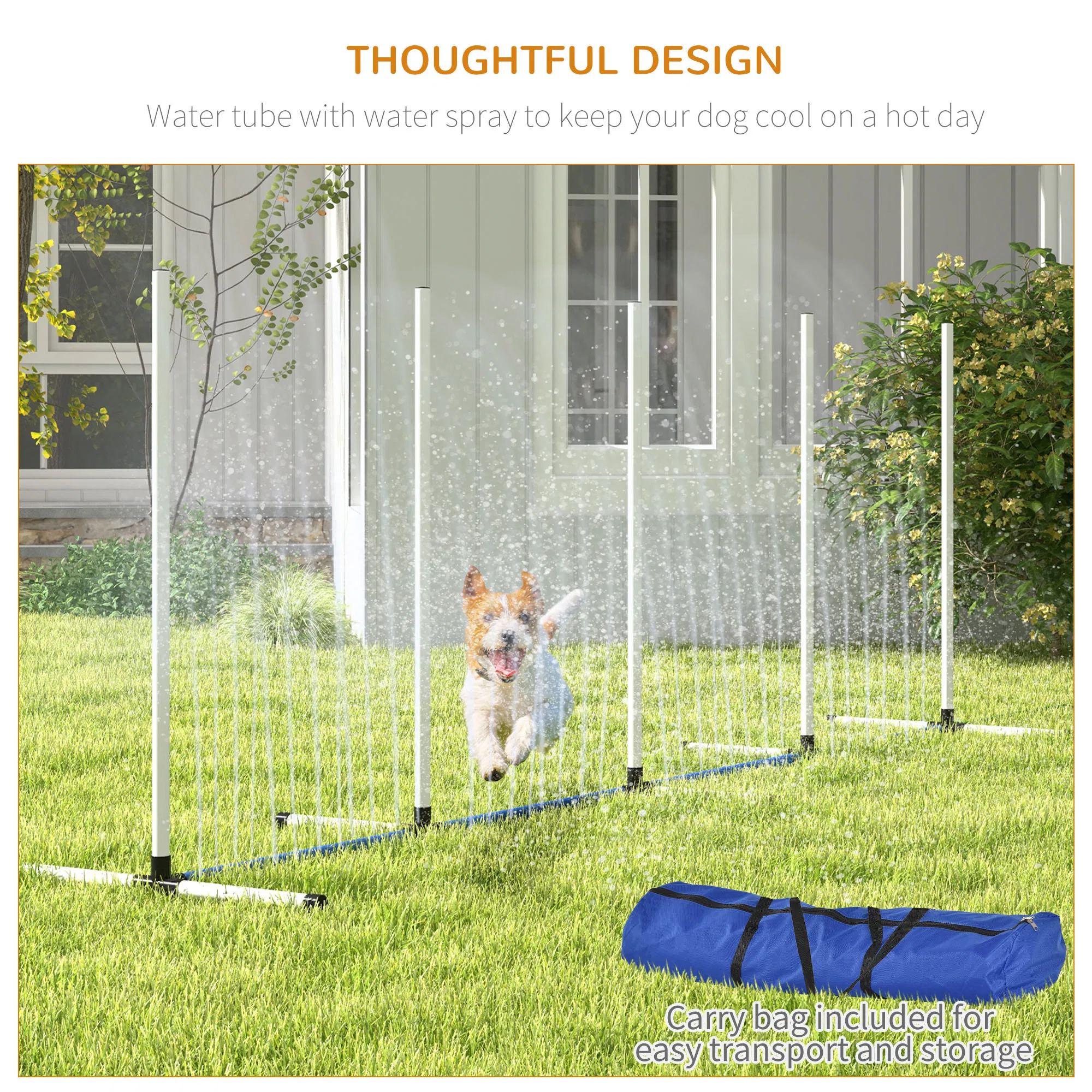 2PCs Dog Agility Kit with Weave Poles, Spray Water Tube, Whistle, Carry Bag, White — image 3