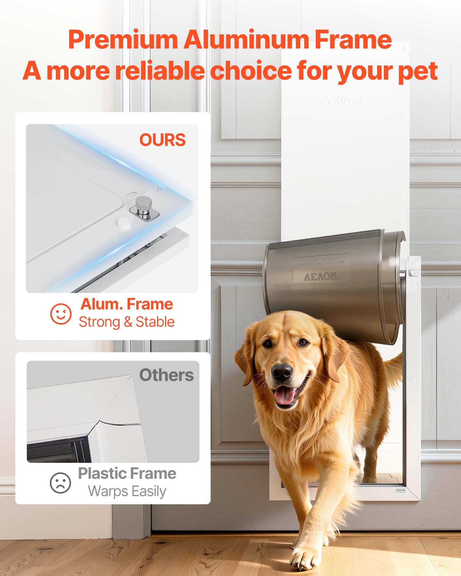 Puerta para Mascotas Grande, Con Dos Bisagras Magnéticas y Estructura Metálica, Acceso Fácil para Perros en Interiores y Exteriores, Resistentes a Clima y Fáciles de Instalar — imagen 3