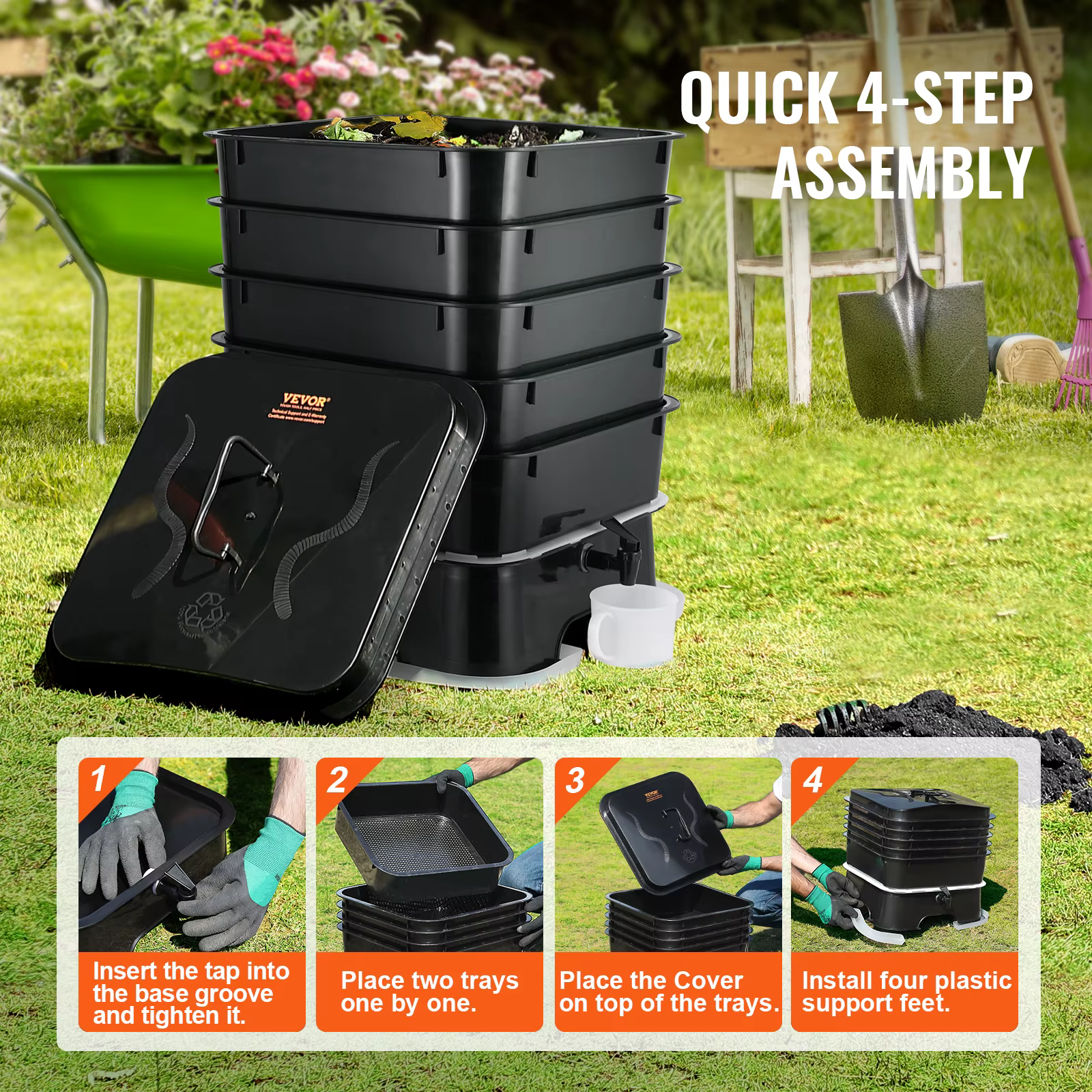 2026 5-Tray Worm Composter Compost Bin Outdoor And Indoor Sustainable Design Worm Farm Kit — imagen 4
