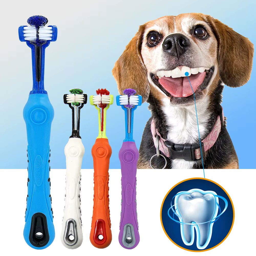 Dog Toothbrush Soft Pet Cat Toothbrush withThree Sided Dogs Rubber Tooth Brush Bad Breath Tartar Teeth Tool Pet Accessories — image 1