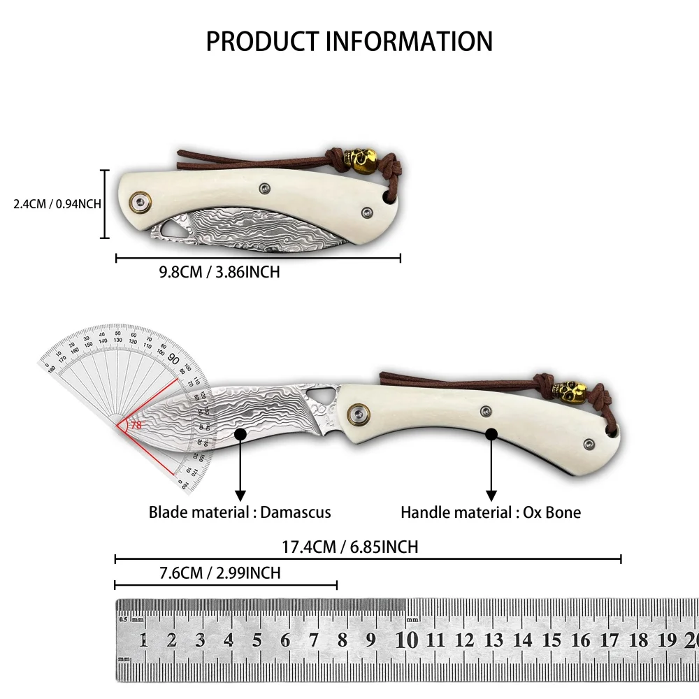 EDC Climbing Emergency Tools Damascus Outdoor Camping Essential Portable Folding Knife with Lanyard Preferred Fishing Mini Knife — image 6