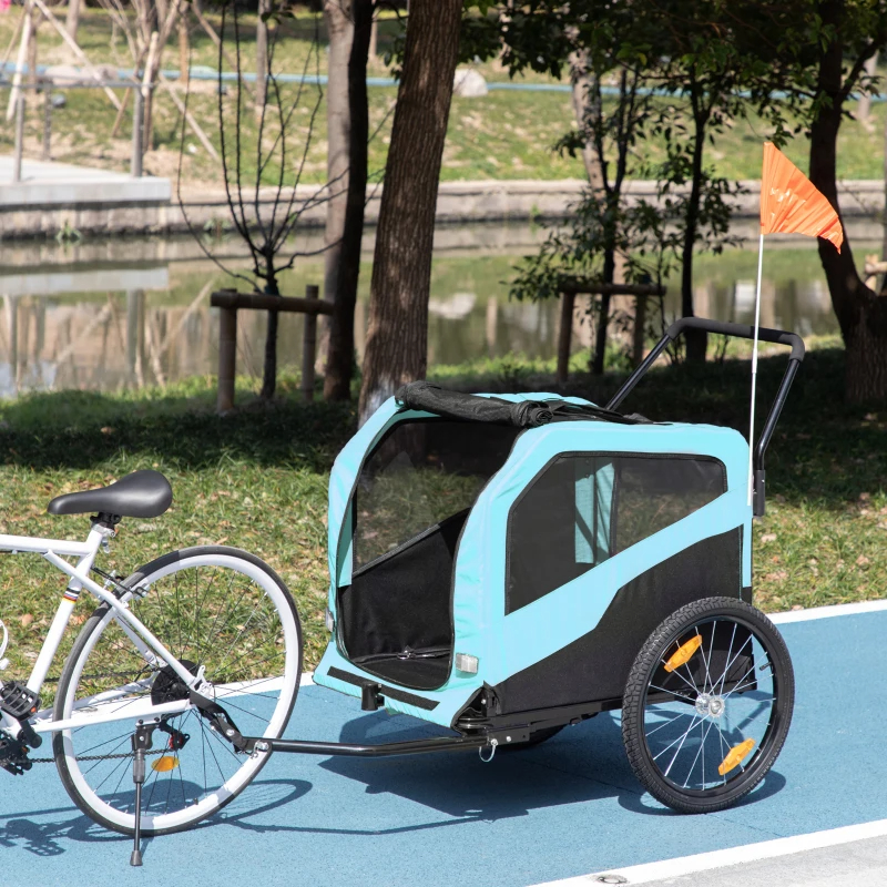 Remolque de Bicicleta y Cochecito Transportador 2 en 1 para Perros Grandes con Enganche, Ruedas de Liberación Rápida, Soporte para Pies, Carrito Vagón de Carga para Mascotas, Ideal para Viajes, Azul — imagen 6