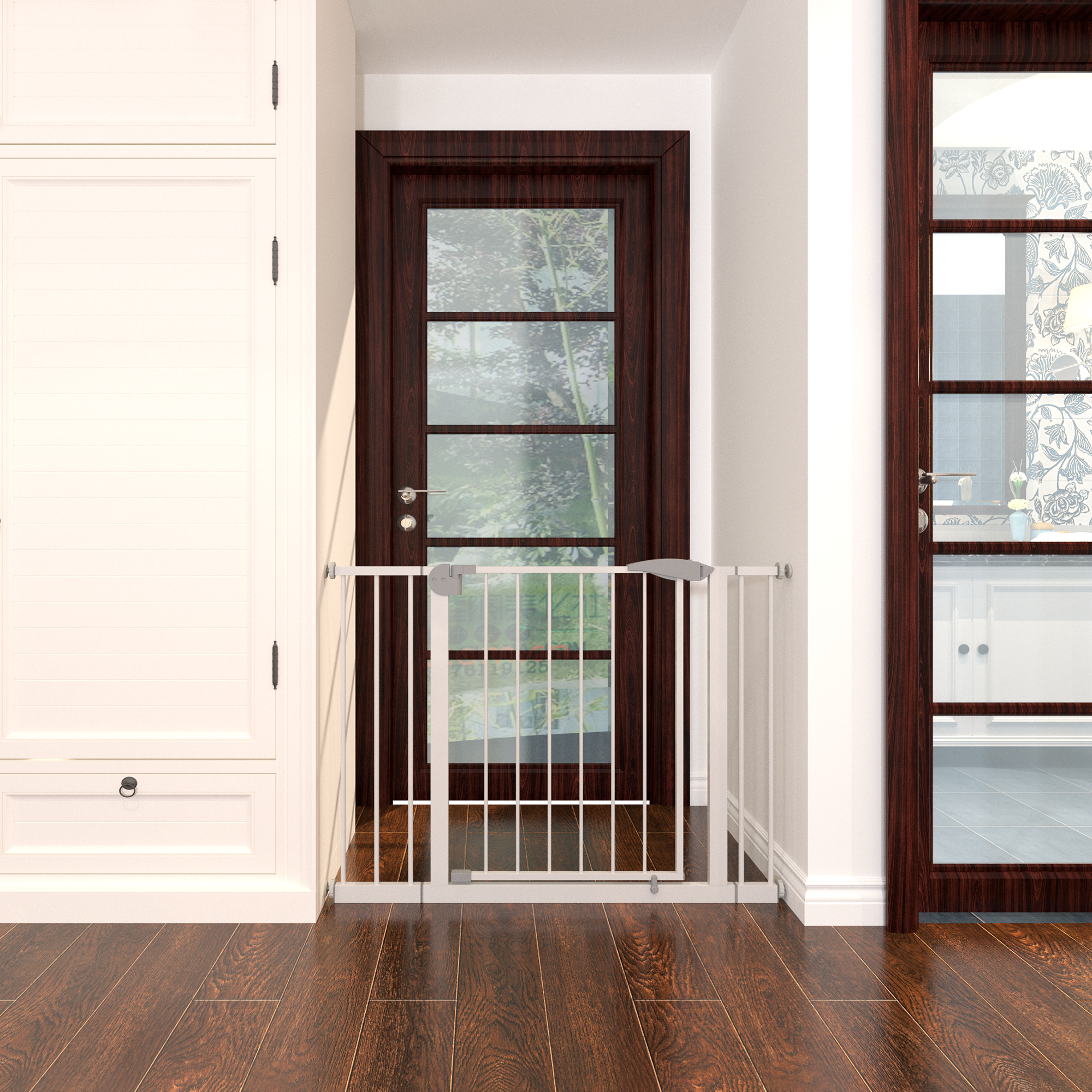 Reja para Bebés Ancha de 29.5-45.3" para Escaleras, Reja para Perros de Interior para Puertas, Sin Taladrar, Montaje a Presión, Rejas para Mascotas para Niños, Reja de Seguridad Fácil de Cruzar, Blanca — imagen 5