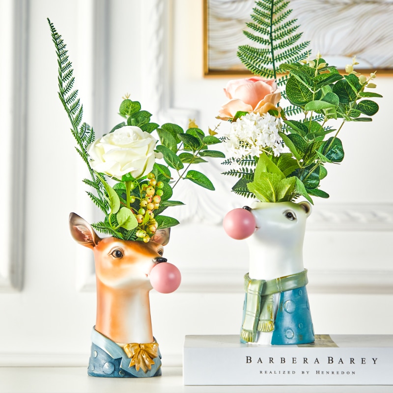 Resin Cartoon Animal Head Vase Succulents Flower vase — image 4