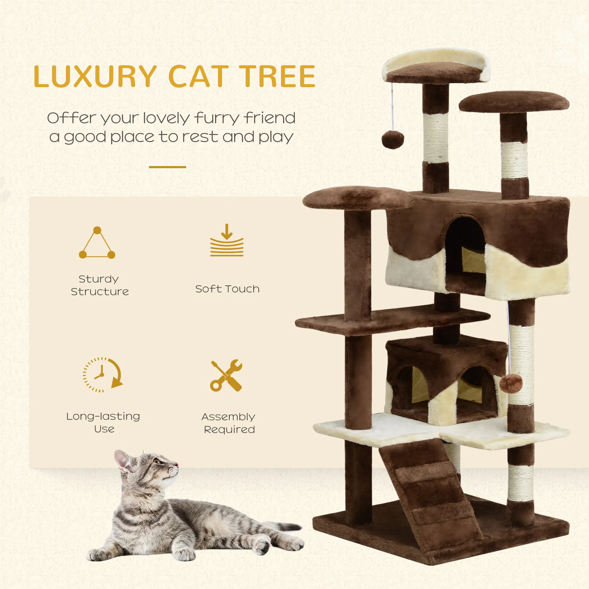 53" Cat Tree Scratching Large Kitten Play House Multi-Level Activity Center Pet Furniture — image 4