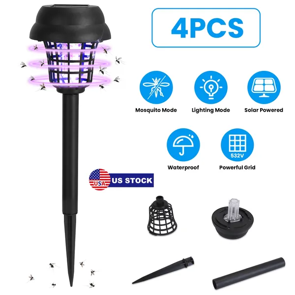 4 Pack Solar Powered Mosquito Zapper Outdoor Insect Killer Torch Waterproof Bug Zapper With UV Light White Light For Yard Garden Farm Patio — imagen 5