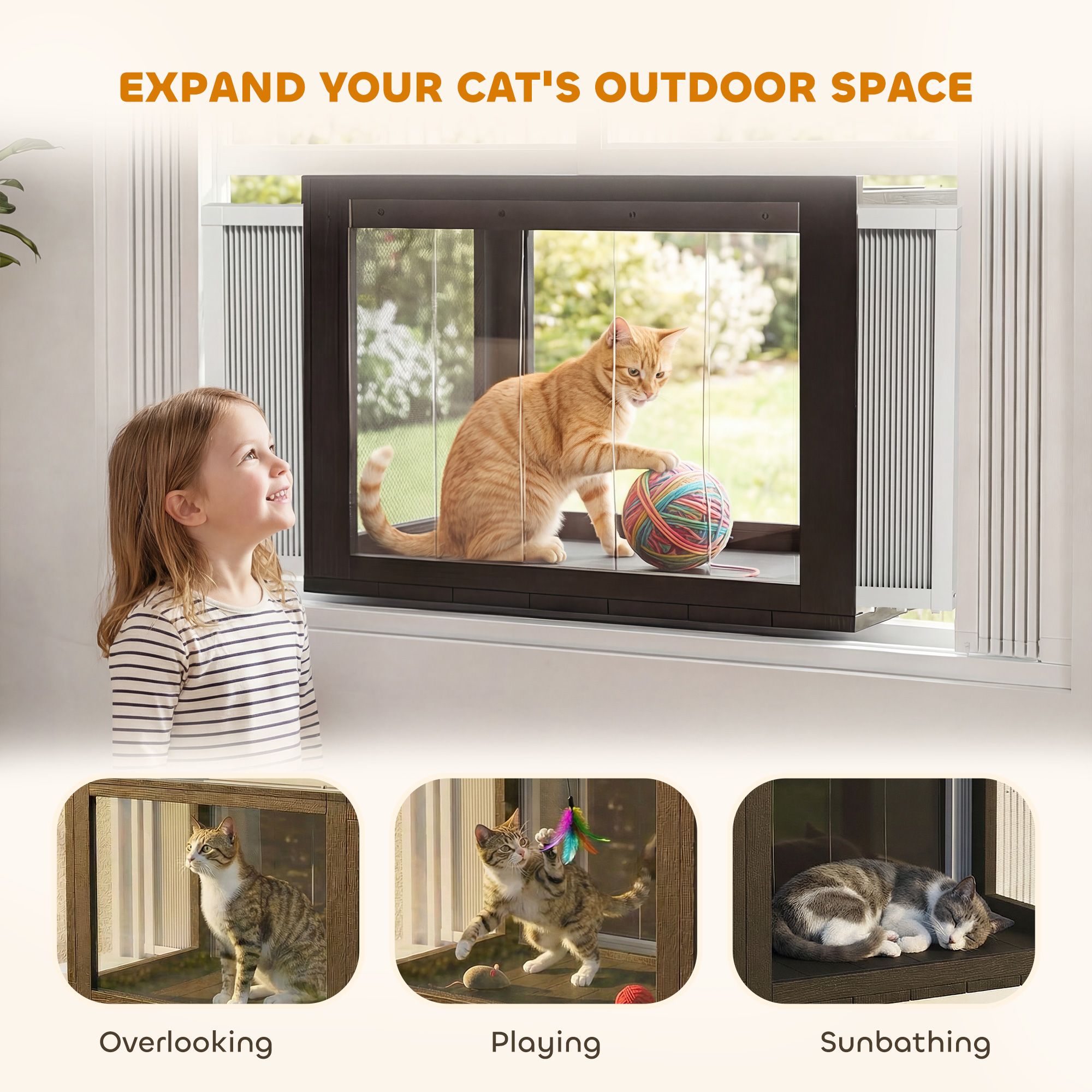 Catio Outdoor Cat Enclosure 25"–41" Outdoor Cat House for Sunbathing, Napping & Overlooking — image 5