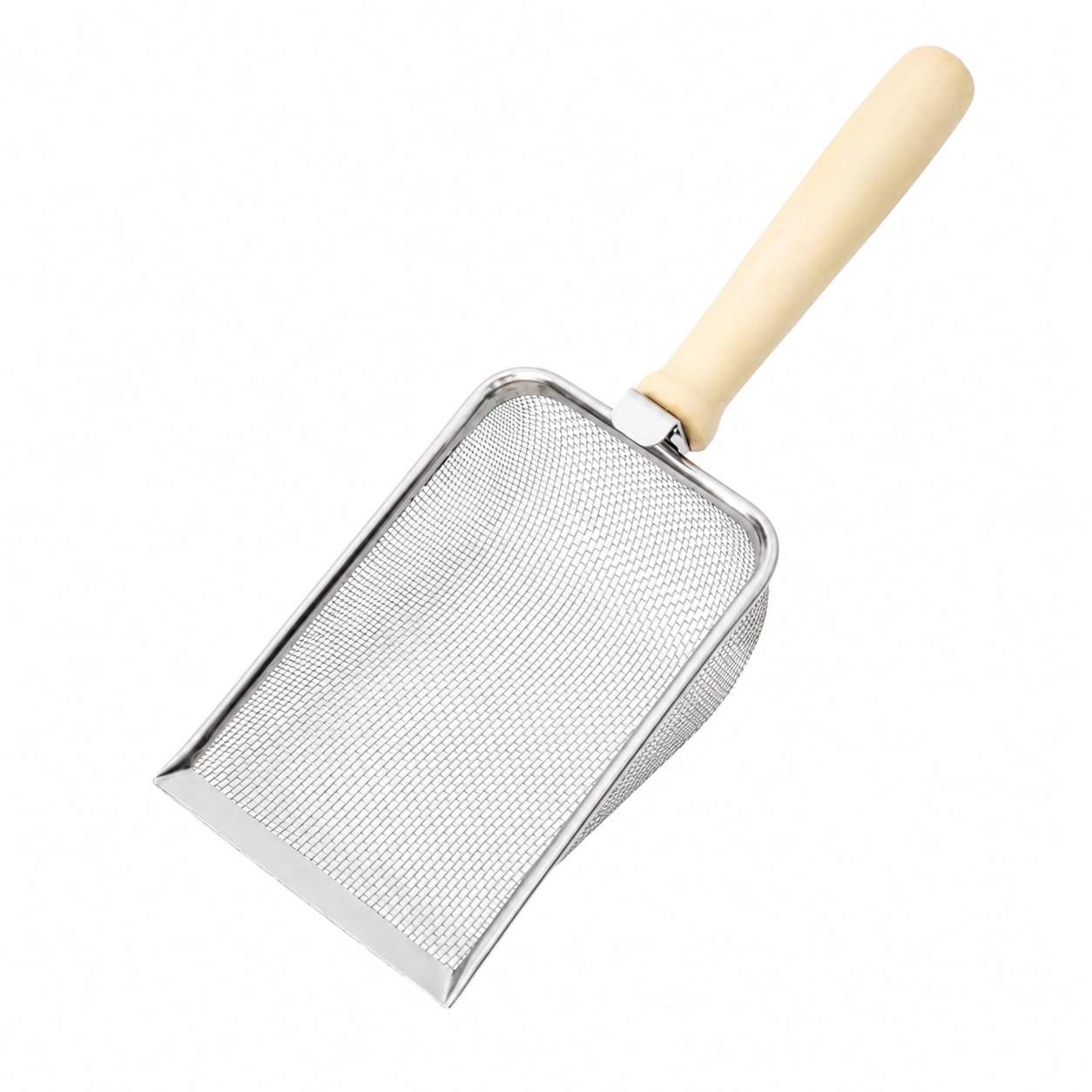 Scoopa de Limpieza para Gatos en Acero Inoxidable con Cernidor de Malla Finamente Tejida, Pala de Litter Durable con Manija Ergonómica de Madera, Herramienta de Limpieza Pesada para Gatos para una Limpieza Fácil — imagen 9