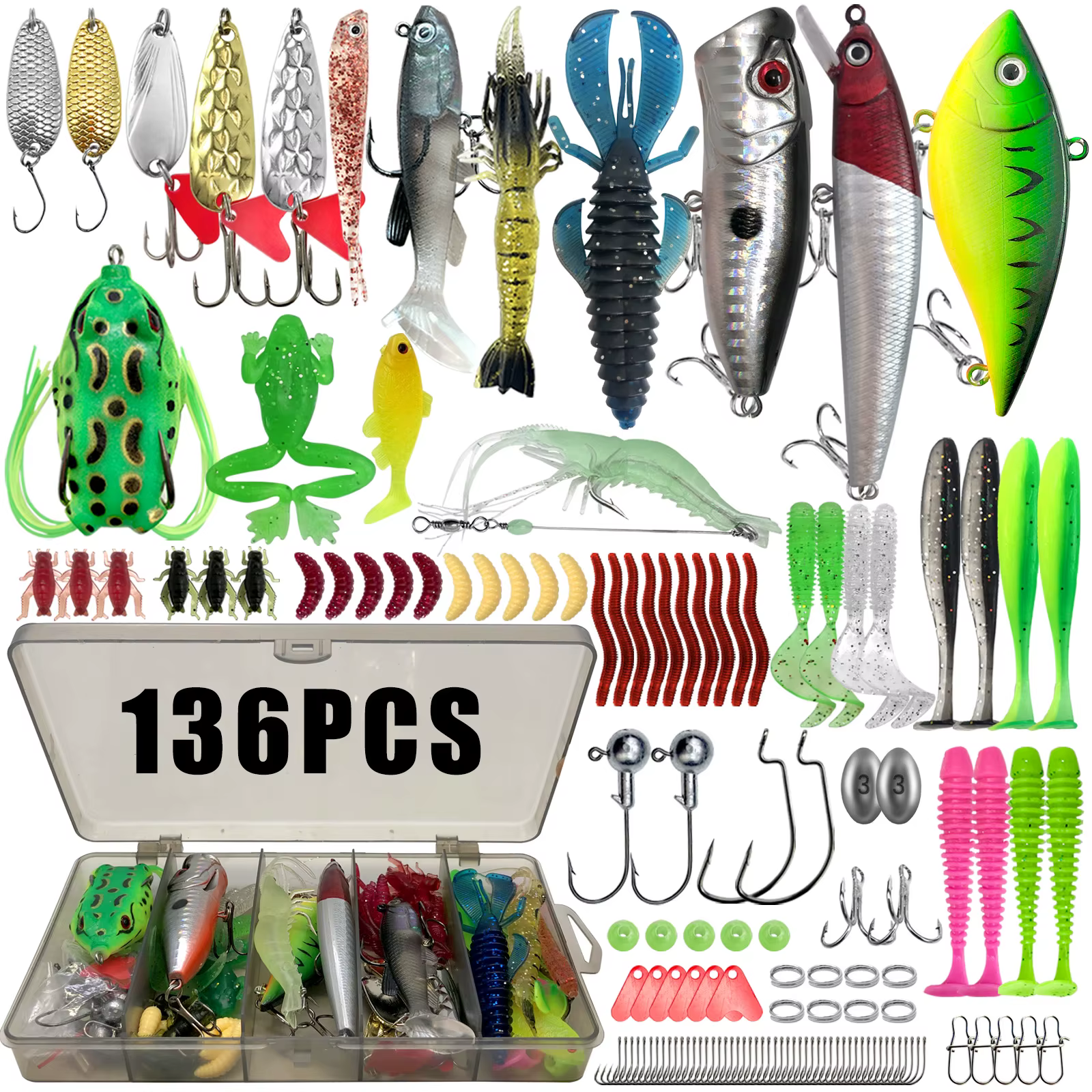 86/88/136/149/366pcs Fishing Lure Kit For Trout/Pike/Bass Multi-Lure Fishing Set Layered Tackle Pro Gear Tackle Box — imagen 6