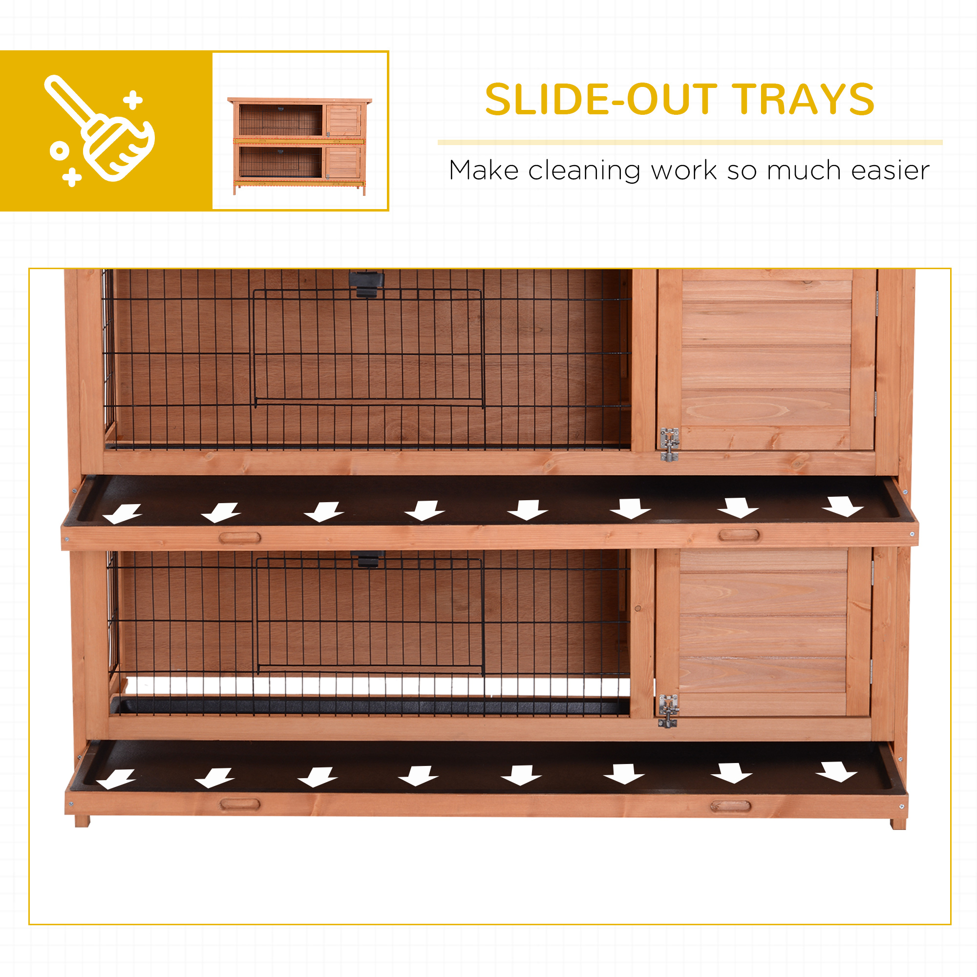 54" 2-Story Large Rabbit Hutch Bunny Cage Wooden Pet House Small Animal Habitat With Lockable Doors, No Leak Tray And Waterproof Roof For Rabbits, Chickens, Ducks, Outdoor/Indoor Natural — imagen 2