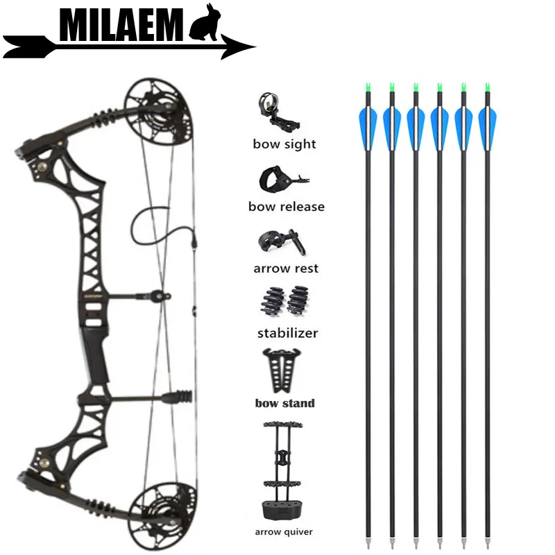 Set de Arco Compuesto y Flecha M128 de Arquería, Flecha de Carbono Spine 500, Ajustable 30-70lbs, Arco de Caza Compuesto, Accesorios de Tiro — imagen 1