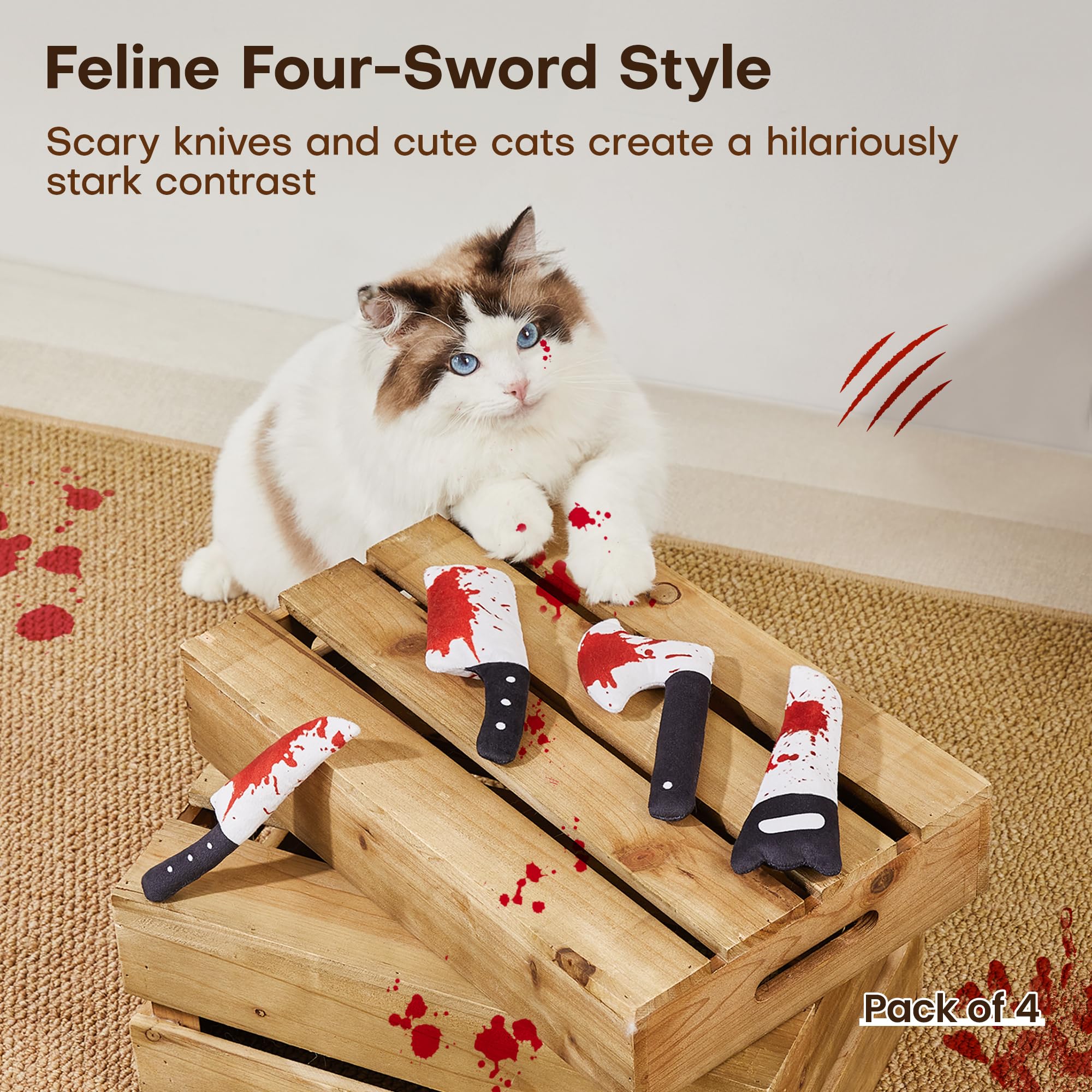 4 Juguetes para Gatos, Diseño de Cuchillo Terror de Halloween, Juguetes con Catnip para Gatitos, Ejercicio de Interior para Todas las Razas de Gatos — imagen 1