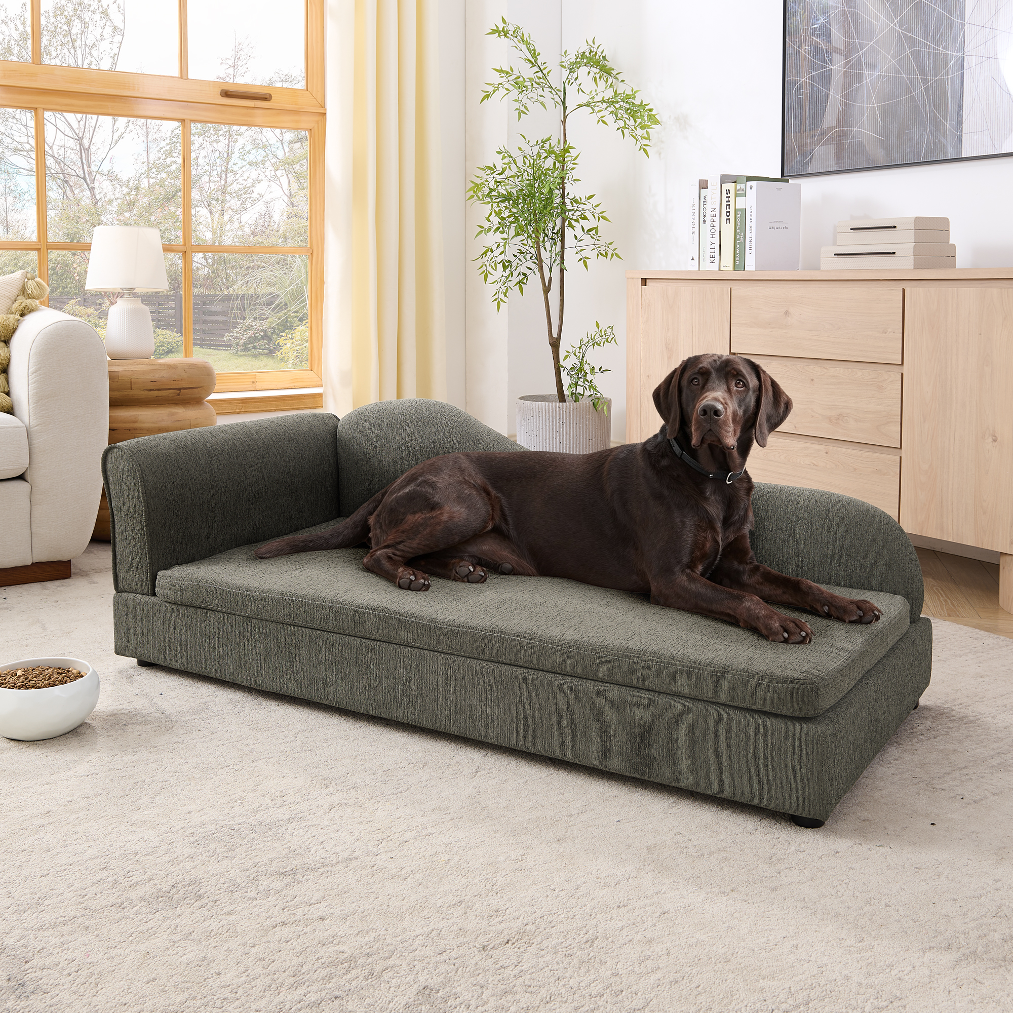 Oversized Pet Sofa For Medium Large Dogs - Modern Irregular Wave Backrest, Single Armrest, Premium Breathable Linen Fabric, Soft Cushion & Low Plastic Feet-DARK GREY — imagen 1
