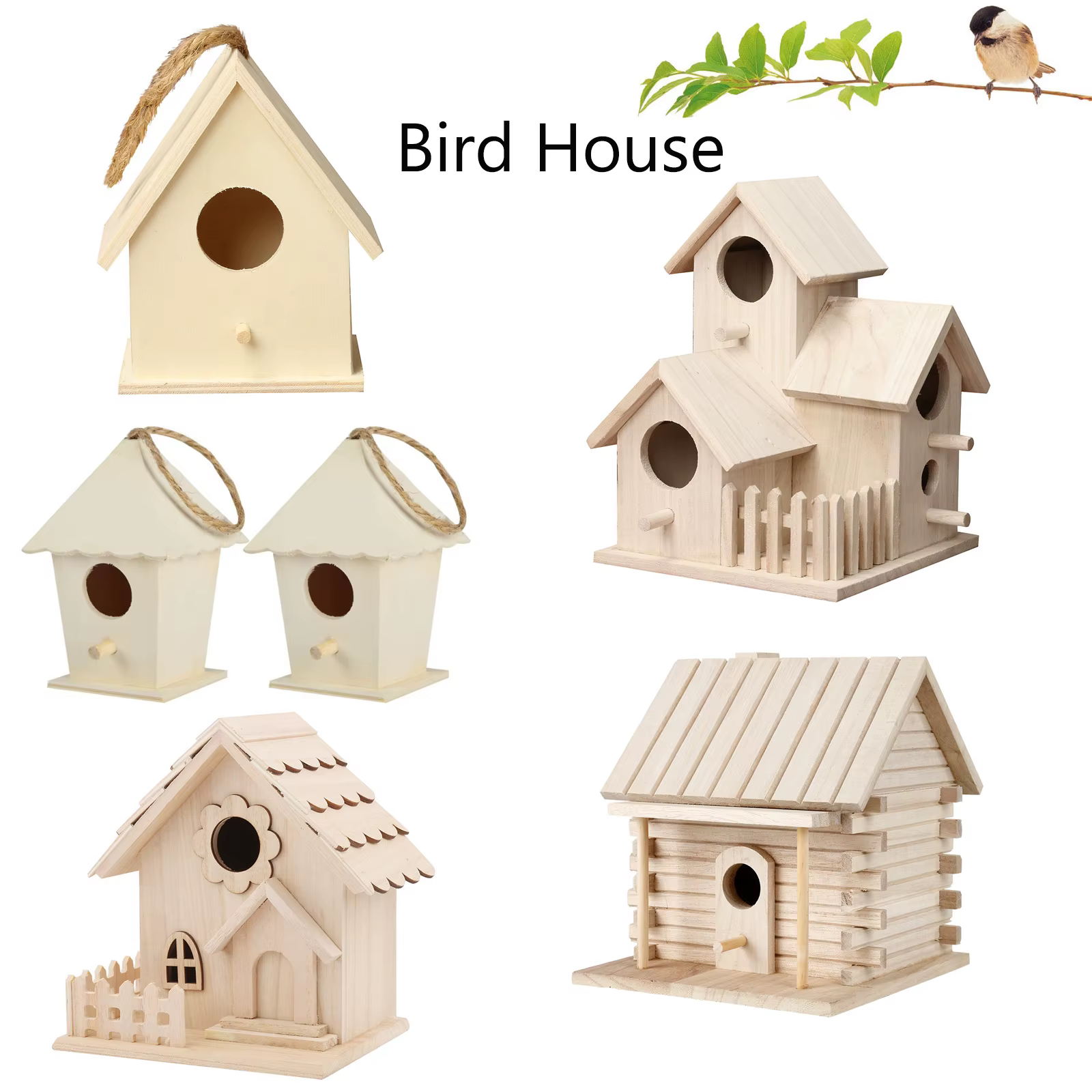 Wooden Mini Bird Cage Outdoor Hanging Birdhouse Box Garden Bird Cages Home Yard Decoration Bird Products Wooden Bird Parrot Nest — image 1