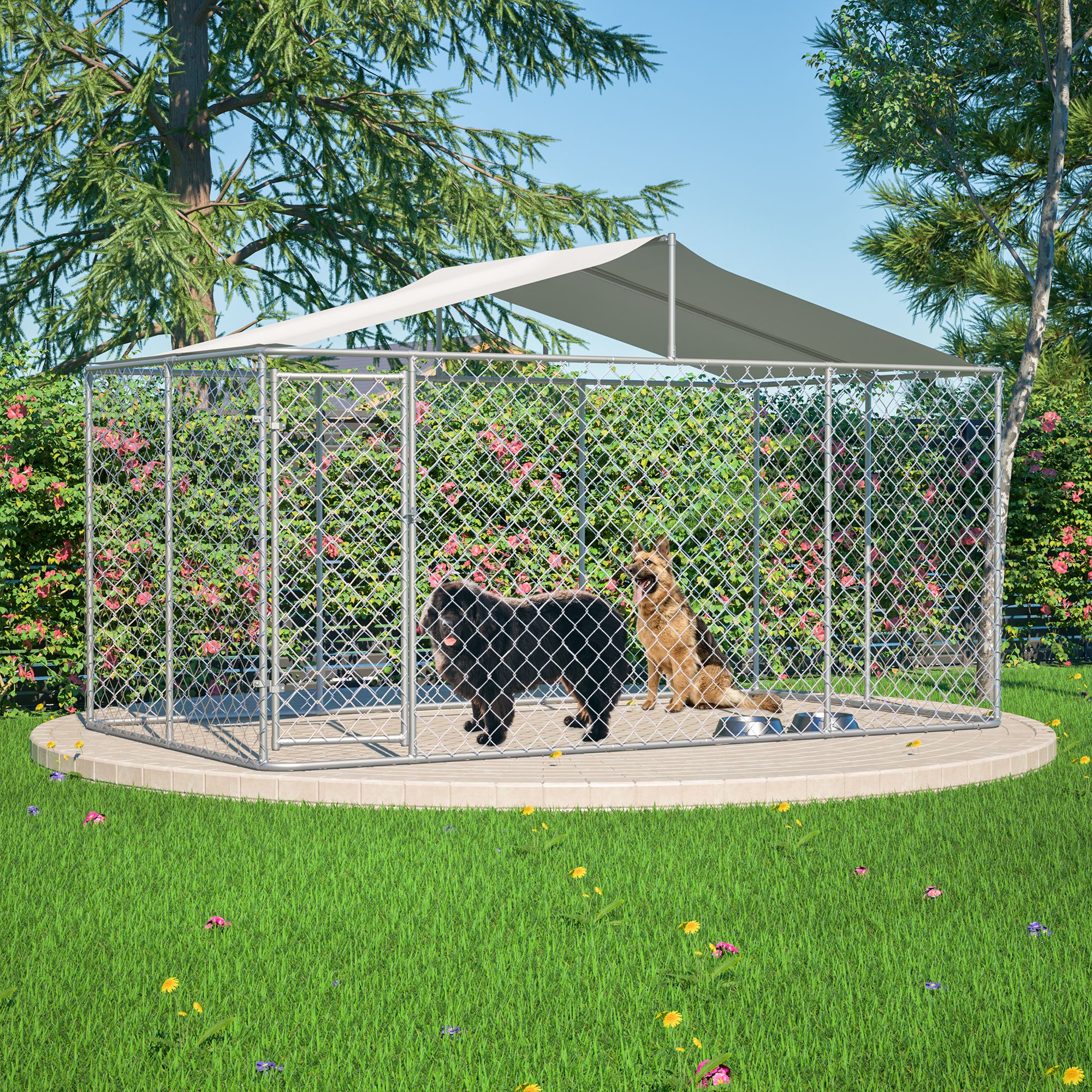 Cubo de Perro Externo Resistente 13,1x7,5x7,6 m, Jaula de Enlace Galvanizado con Cubierta Anti-UV Impermeable y Cerradura Segura para Ejercicio Grande de Perros Pequeños y Mascotas Menores — imagen 1