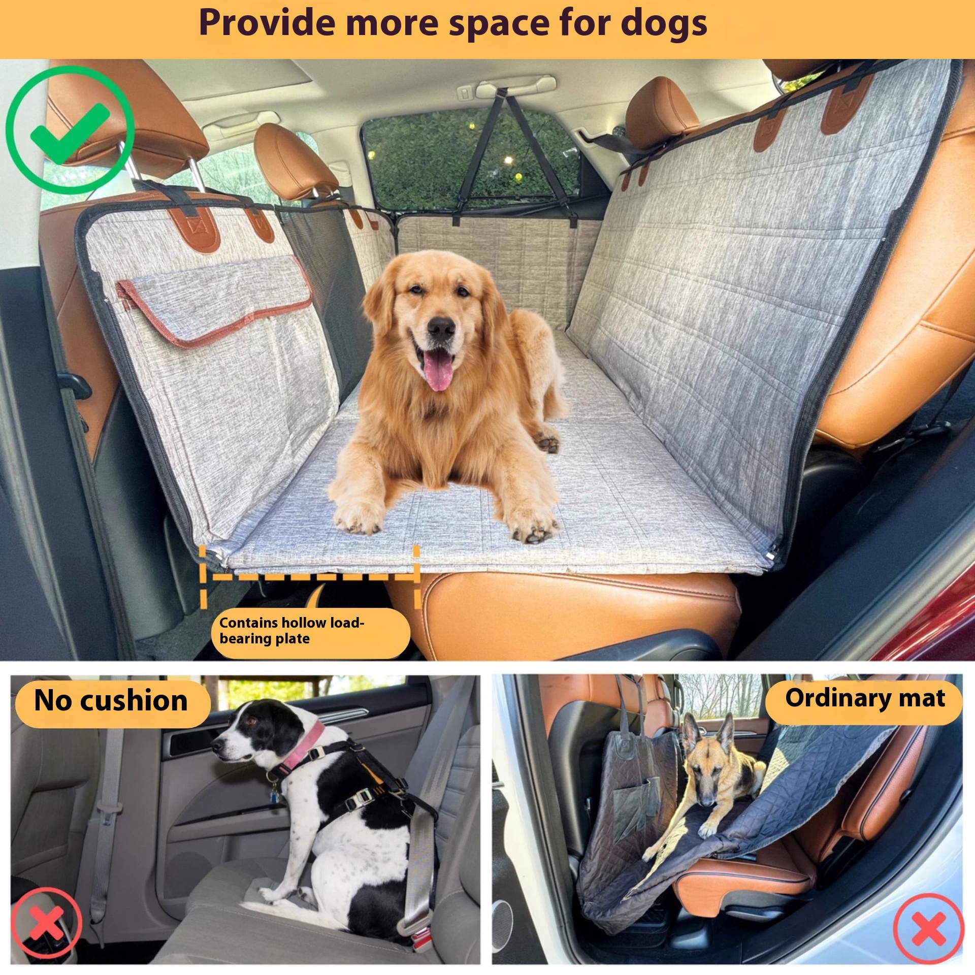 Plato de Soporte Ampliado para Perros - Colchón Automotriz con Cinturones de Seguridad — imagen 4
