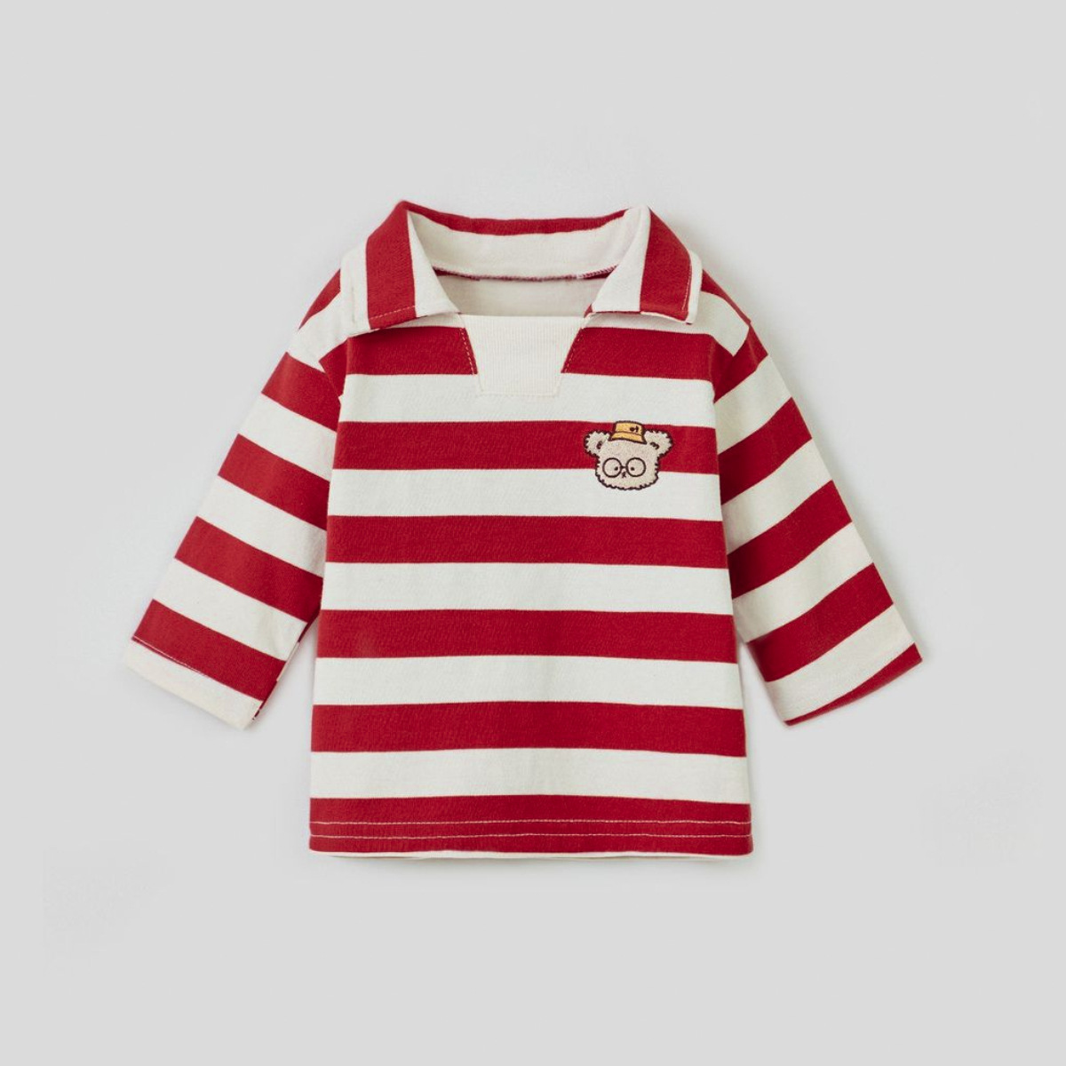 Kids' Stripe Embroidered Bear Shirt Long Sleeve T-Shirt — image 5
