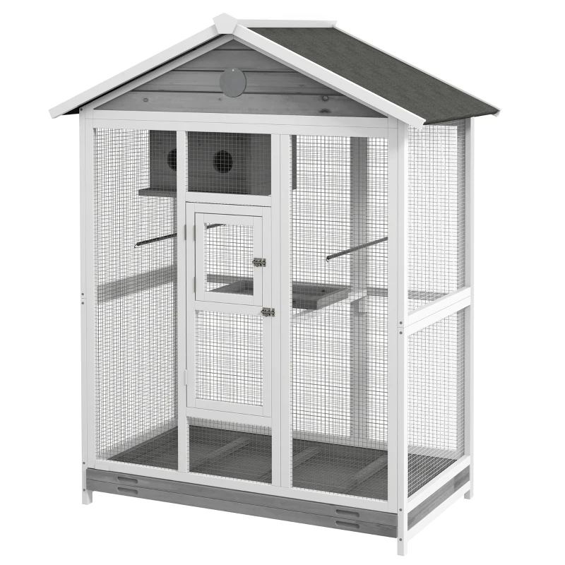 Wooden Bird Cage Aviary, Flight Cage With 4 Perches, Nest And Slide-Out Tray For Indoor Outdoor, GrayMultiple Packages Shipped. Please Pay Attention To The Dimensions And Weight In The Details — image 10