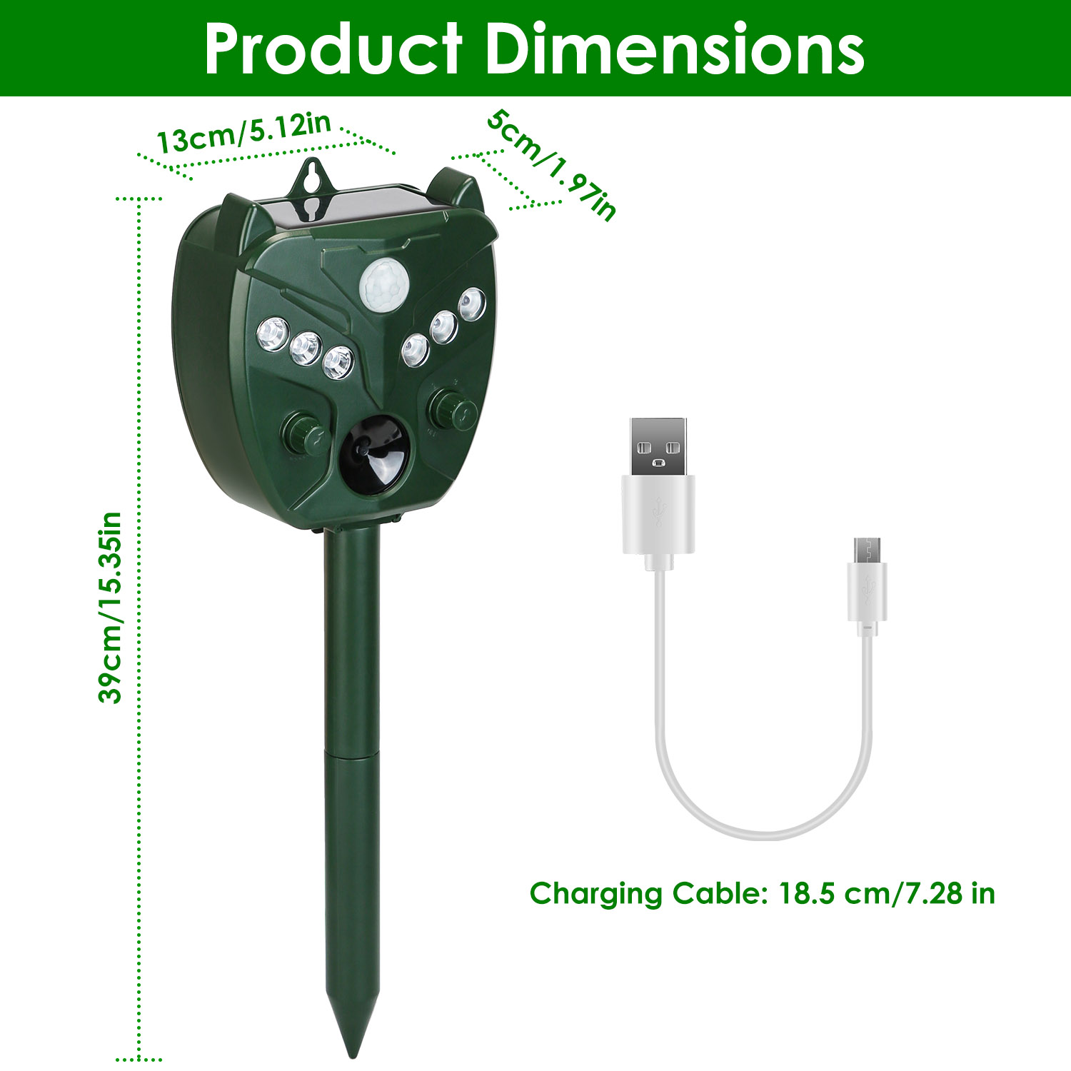 Repelente Solar Ultrasonico para Animales Exterior con 5 Velocidades para Jardín Granja Cauce de Ratas Mapaches Ardillas Conejos Perros Gatos y Vertebrados Acuáticos con Alarma Lámpara Stroboscópica IP44 — imagen 4