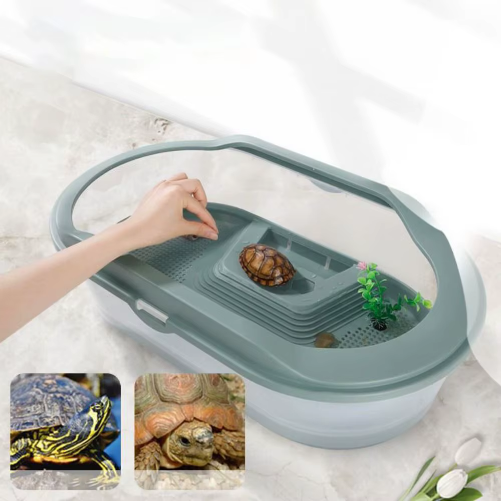 Turtle Tank Container Reptile Detachable House Easy to Change Water Plastic Habitat with Areas to Breed Feed Swim Bask Fish Tank — image 3