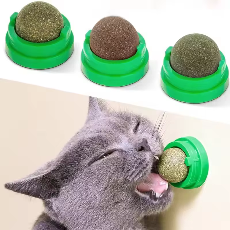 Cat Mint Wall Sticker Toy Rotating Ball Promotes Digestion Cat Grass Snacks Mint Sugar Grass Cat Licking Snacks Clean Teeth — image 1
