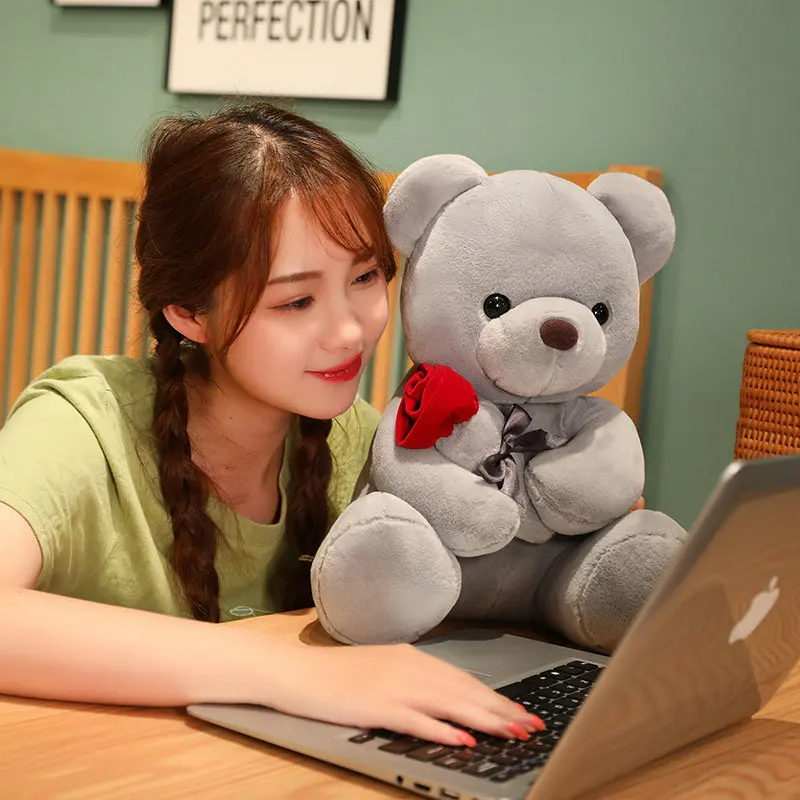 Nuevo Osito de Peluche Abrazable con Rosas 23-45cm, Almohada de Peluche Relleno, Muñeco de Animal Suave, Bonito Regalo de Cumpleaños para Novia, San Valentín — imagen 8
