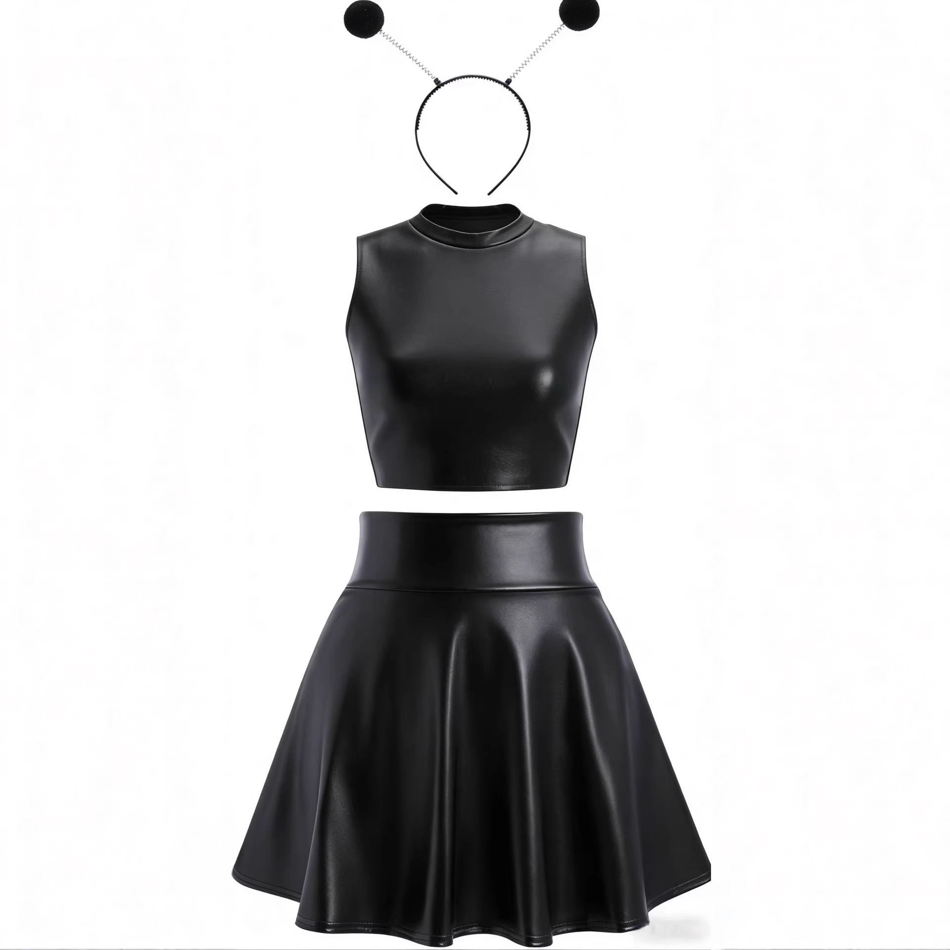 Sexy Bee Cosplay Outfit Set, Patent Leather Short Dress, Halloween Party Stage Performance Costume — image 5